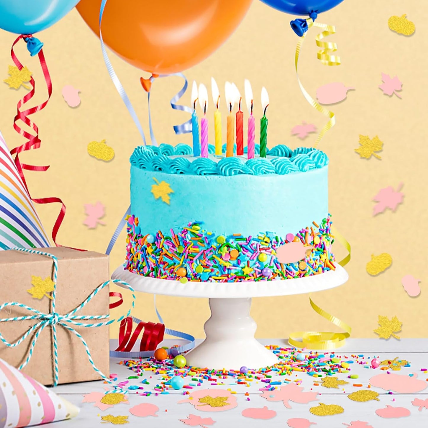 MARFOREVER 350 Pcs Fall Thanksgiving Pink and Gold Pumpkin Maple Leaf Confetti, Little Pumpkin Baby Shower Glitter Confetti Thanksgiving Table Decorations for Autumn Birthday Party Supplies