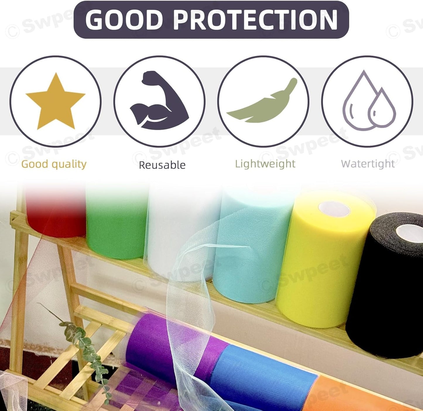 Swpeet 6 Inch by 100 Yards Black Tulle Fabric Roll, Fabric Spool Tulle Ribbon, Netting Polyester Spool Ideal for DIY Handmade Birthday Party Wedding Decorations Christmas Craft Supplies