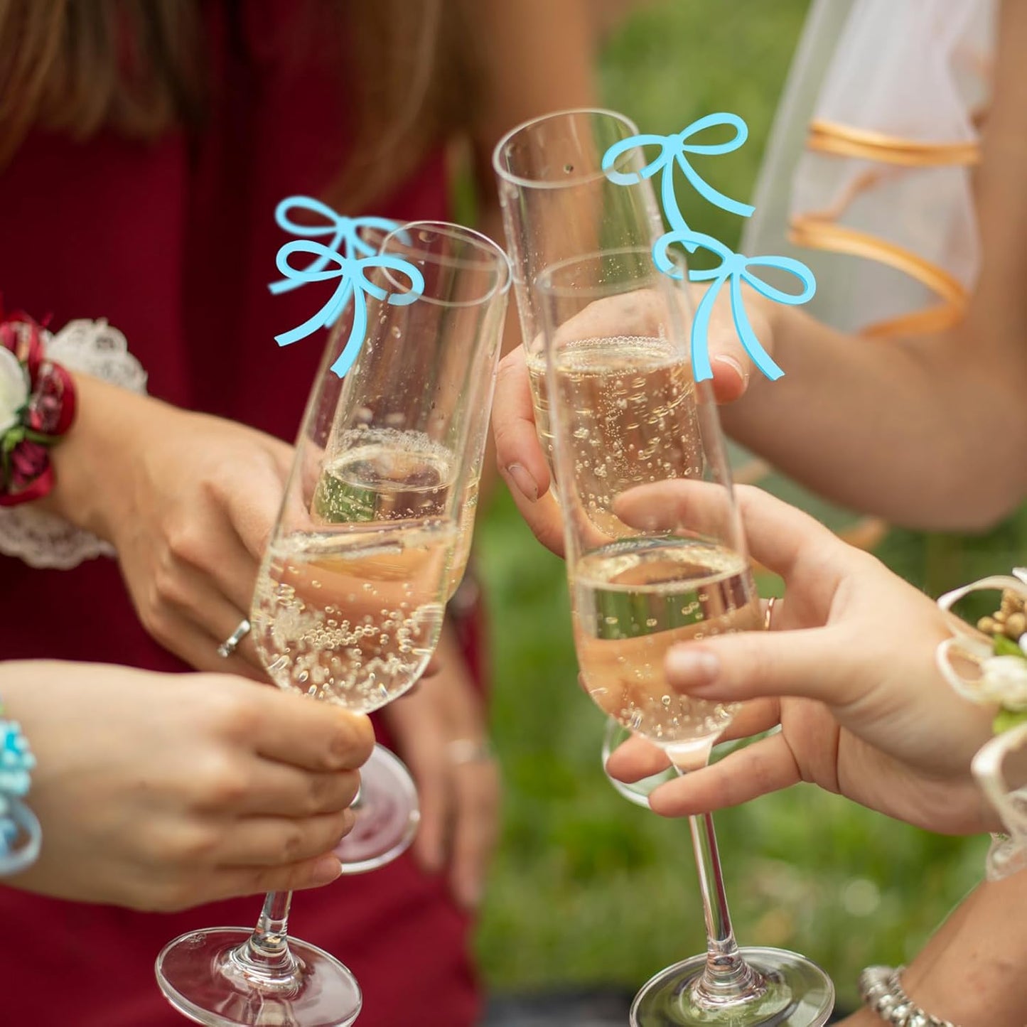 50 Pcs Bows Drink Tags Coquette Bow Wine Glass Charms Acrylic Bowknot Drink Tag for Bachelorette Birthday Wedding Coquette Tasting Party Decor Accessory(Blue)