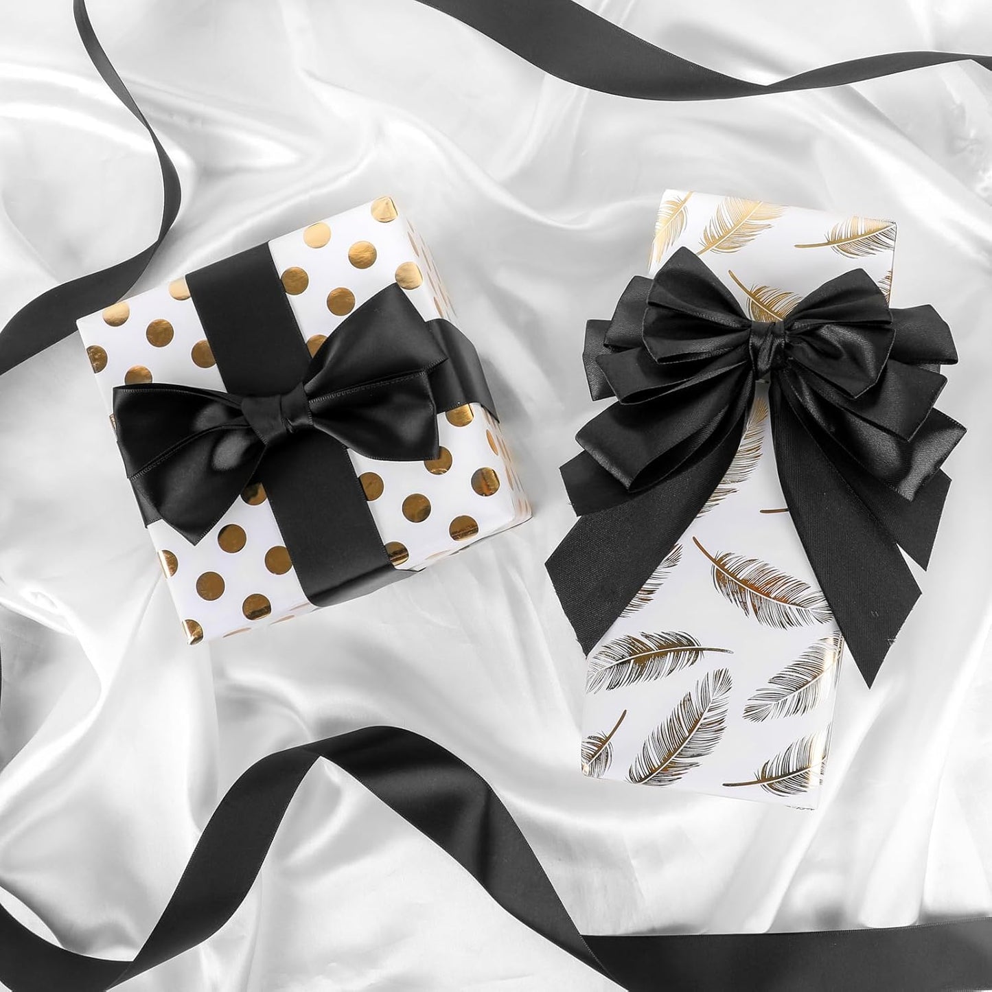 NESCCI 60 Yards Ribbon,1-1/2 Inch Black Satin Ribbon,Single Face Satin Ribbons, Perfect for Gift Wrapping,Wedding Decoration,Handmade Bows, Wrapping Bouquet and More