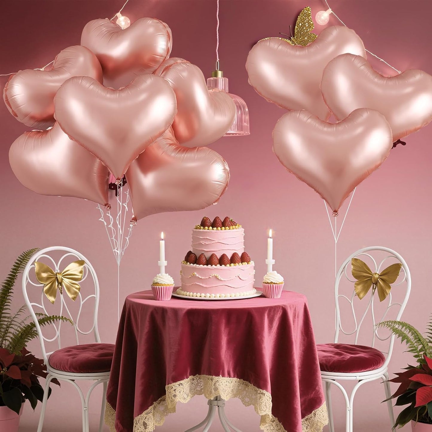 Rose Gold Heart Balloons,24Inch Large Gold Heart Foil Balloons for Valentine's Day Birthday Wedding Baby Shower Anniversary Party Decorations