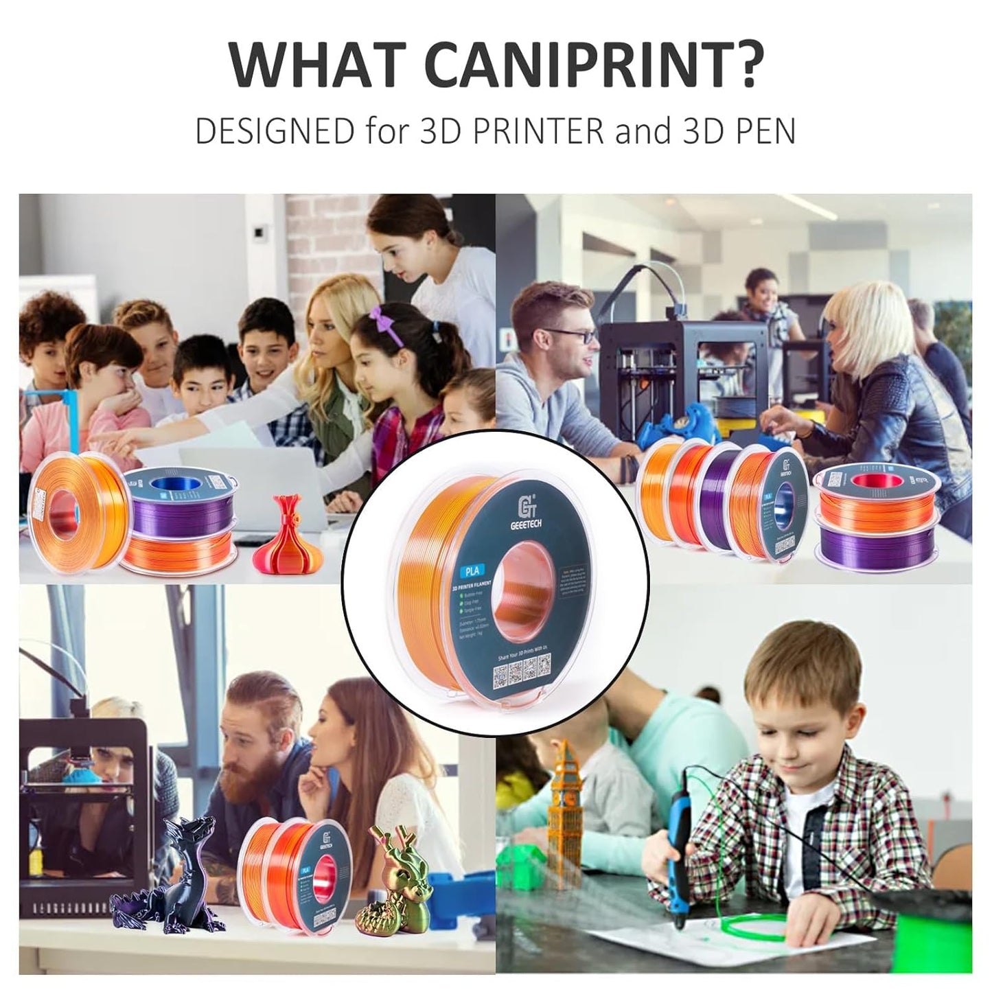 Geeetech Silk PLA Filament 1.75mm Silk Dual Color Filament, Coextrusion Dichromatic Metal-Like Shiny Consumable 1kg (2.2lbs) 1 Spool, Dimensional Accuracy +/- 0.02 mm, Gold Copper