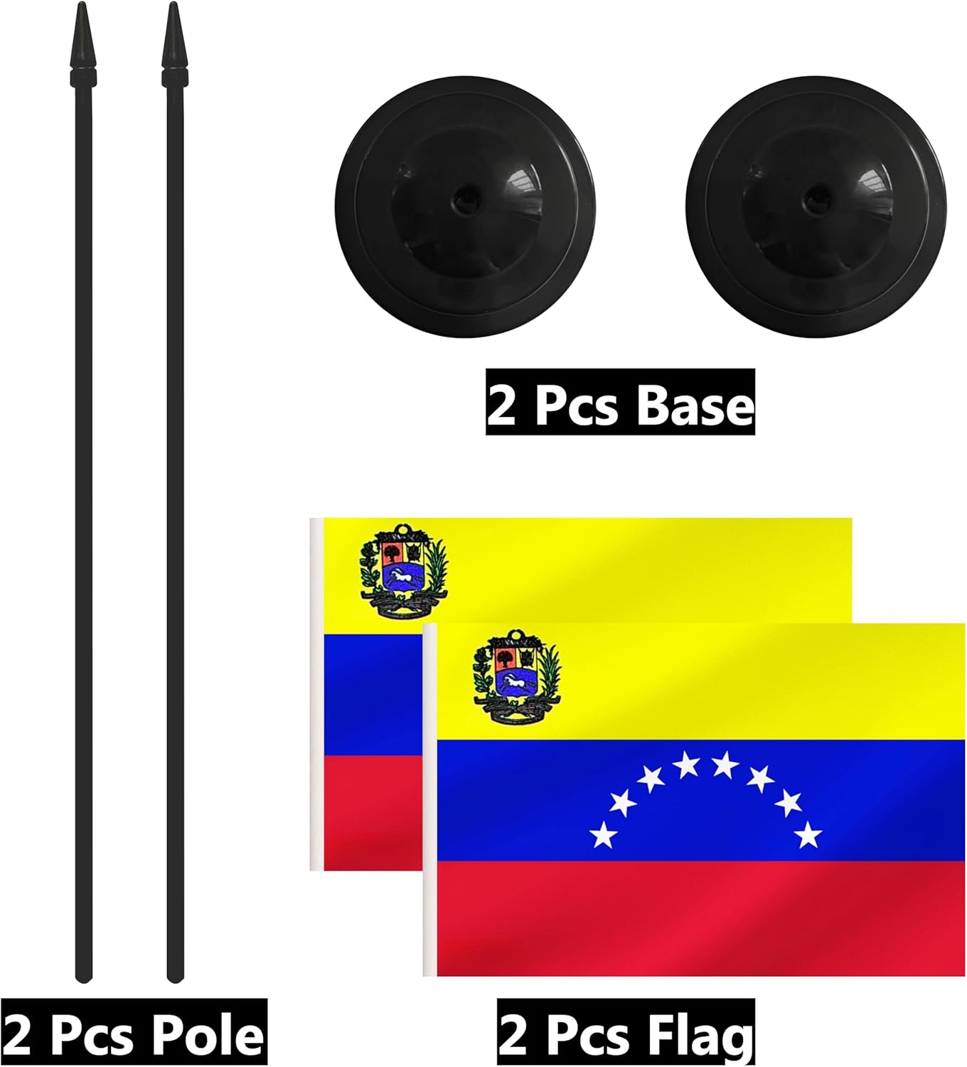 2 Pack Venezuela Desk Flag Set, Venezuelan Desktop Small Miniature Table Office Flag with 12" Black Pole and Black Base, Offices, Classroom, Home, Festival Decoration (Venezuela)