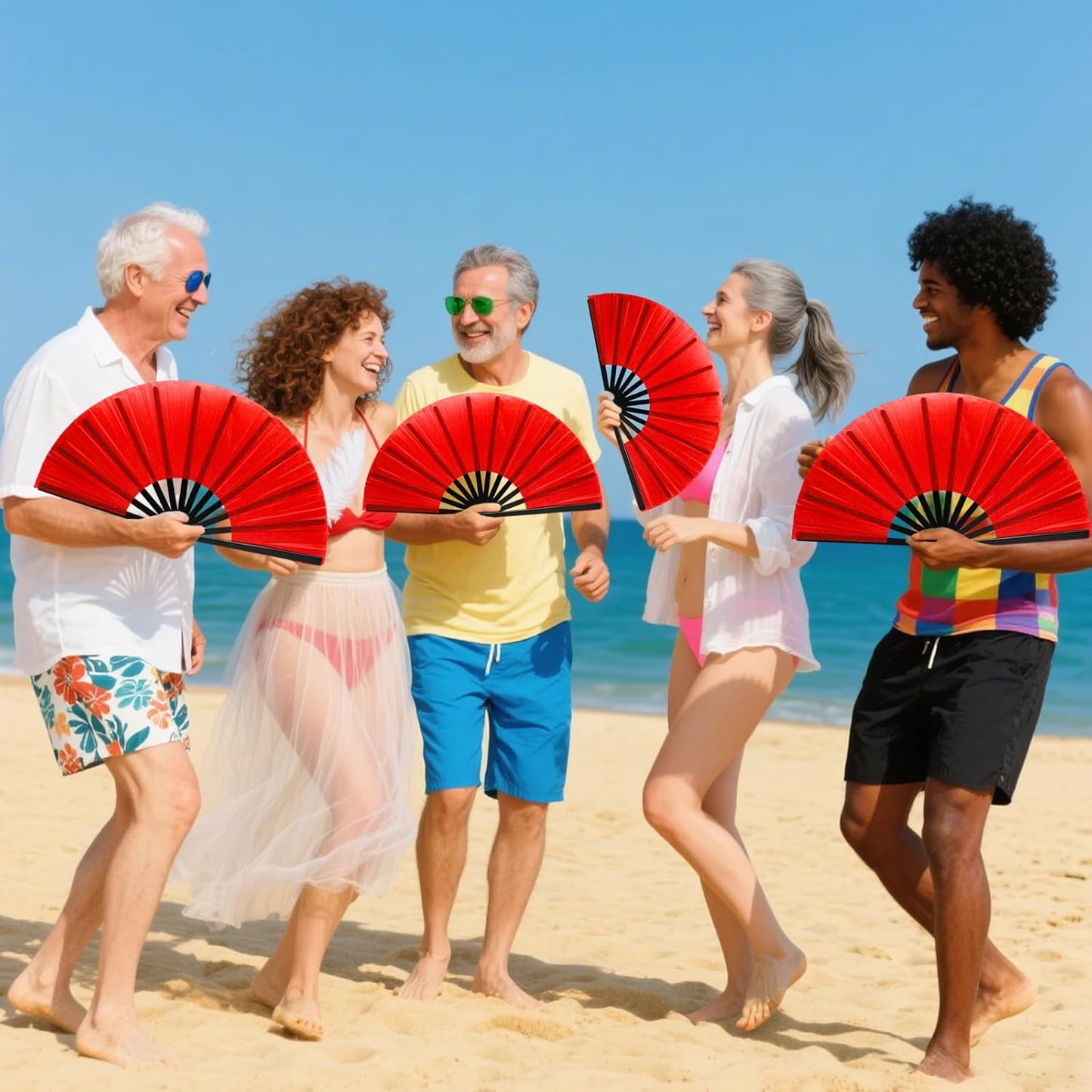 13inch Large Rave Fan Popping Clacking Fans for Line Dancing,Hand Fans for Women Foldable,Boots on The Ground Fan,Portable for Outdoor,Wedding,Party,Decoration (10pcs red)