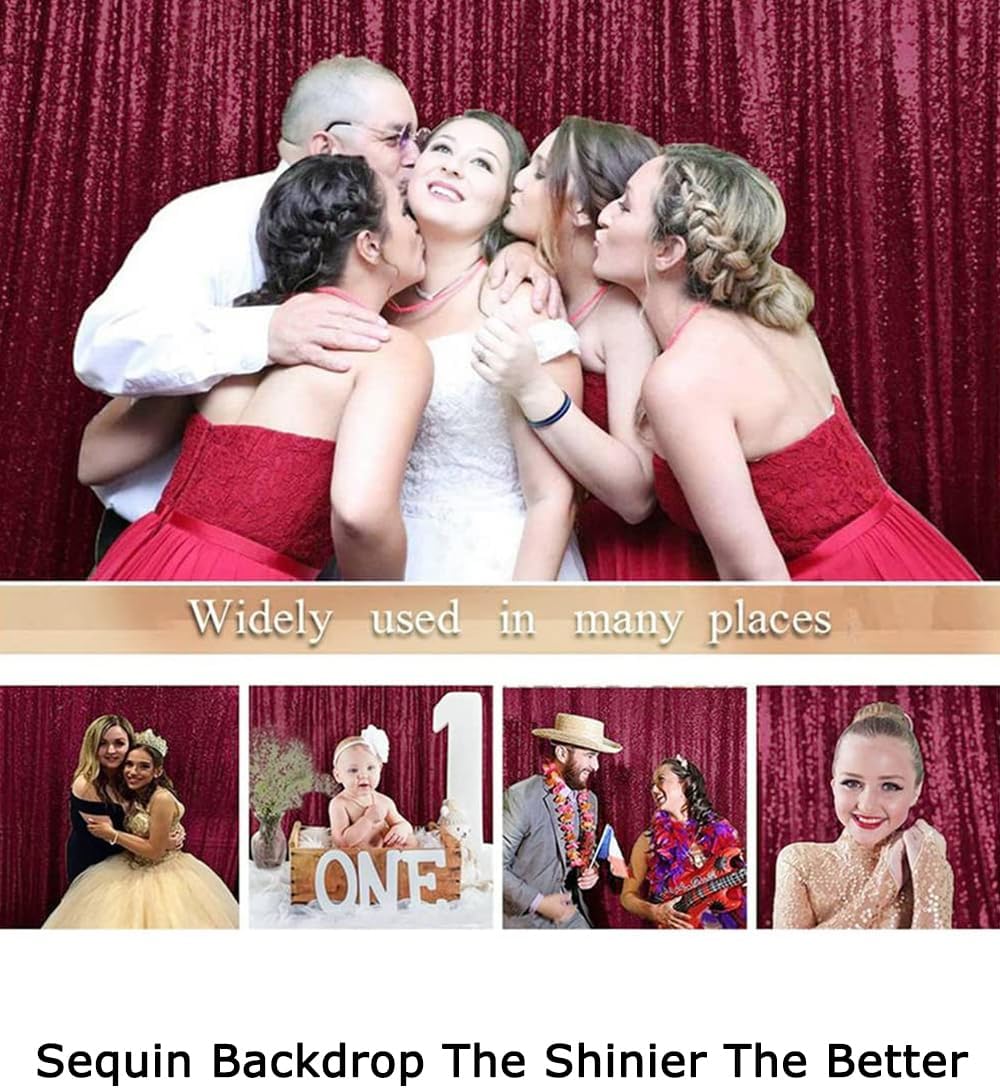 ShiDianYi 6x8FT Sequin Photo Backdrop Sparkle Fabric Window Curtains- Burgundy Glitter Backdrop for Wedding Birthday Christmas Party Decor, Bridal Shower