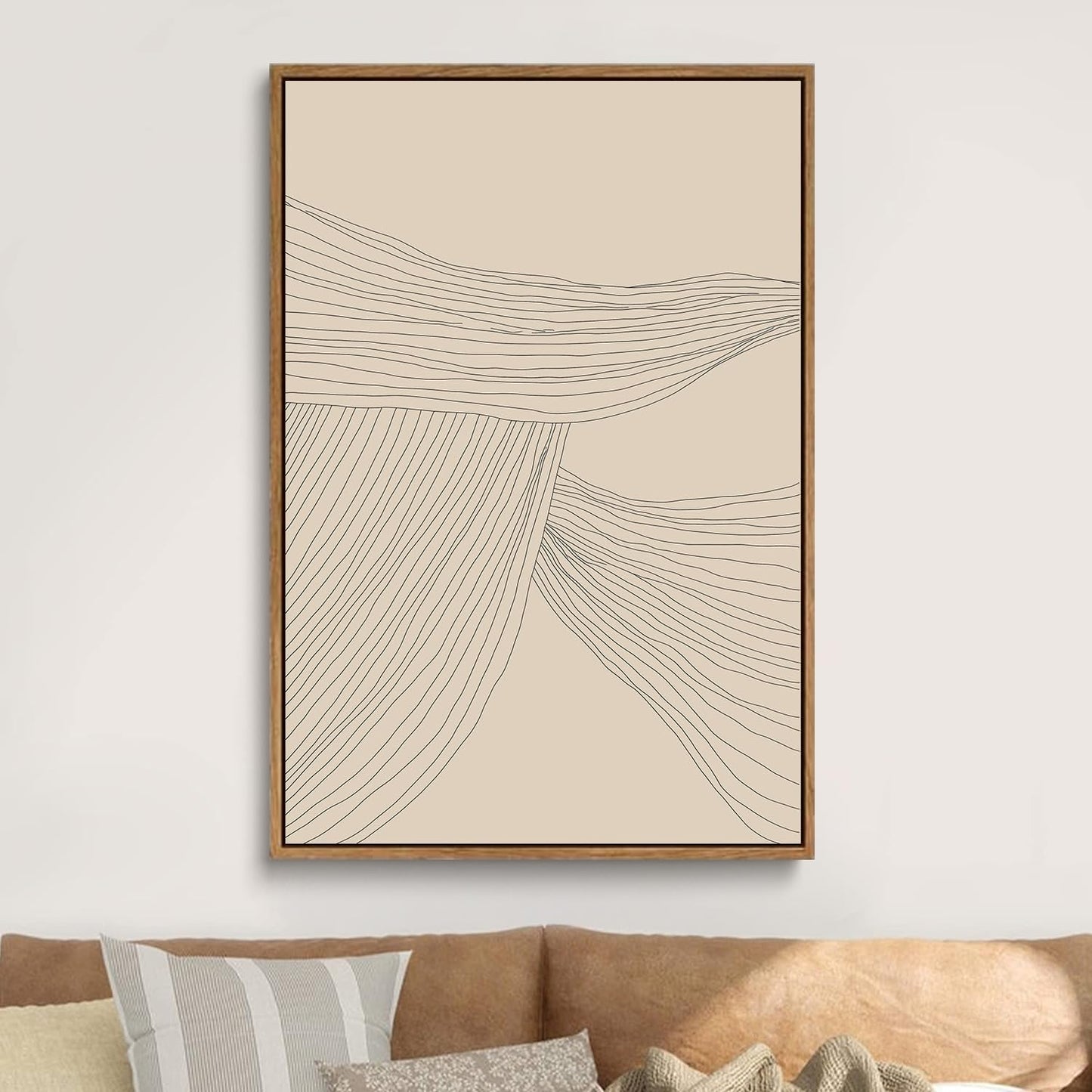 myusuar 3 Piece Large Modern Abstract Canvas Framed Wall Art For Living Room, Beige Minimalist Wall Art Decor Posters Prints For Bedroom Office, 16x24in