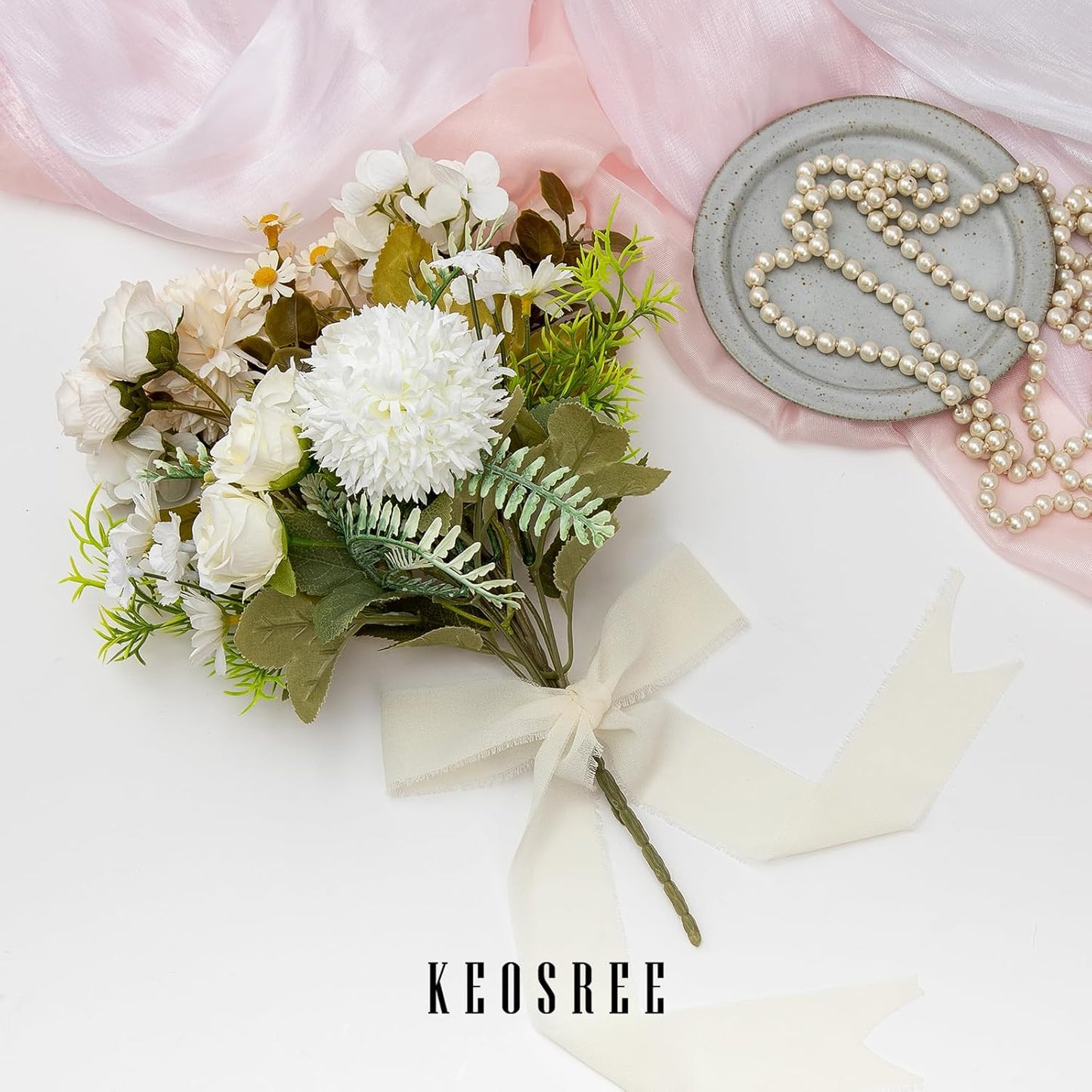 3 Rolls Cream White Handmade Chiffon Ribbon,1.5" x 21Yd Frayed Fringe Silk Ribbons (3 Rolls *7Yd) for Gifts Wrapping, Wedding Invitations, Bridal Bouquets, Decorations