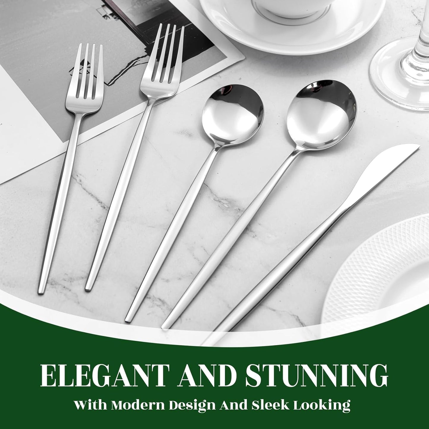 NOCCUR 40-Piece Stainless Steel Silverware Set for 8 - Utensils Set Include Knives Spoons and Forks - Mirror Polished for Home&Party