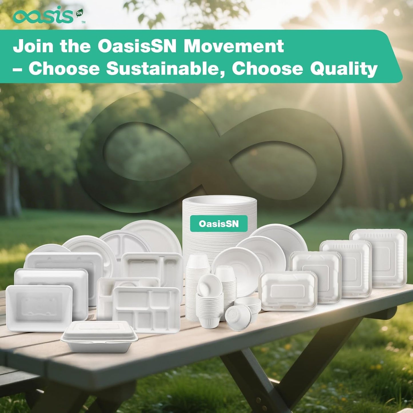 100-Pack Compostable Paper Plates Set – Includes 6" & 9" Heavy-Duty Sugarcane Plates (50 Each) – Eco-Friendly Disposable Plates for Meals, Snacks, and Parties-Natural (White)