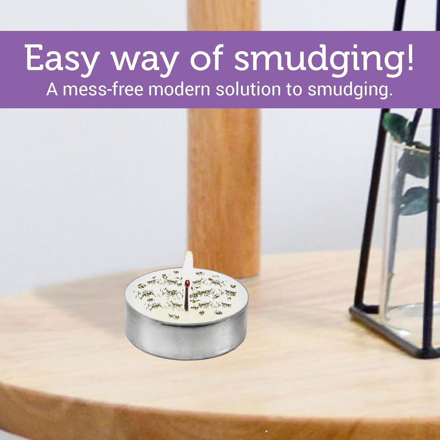 SOUL STICKS 12 Pack Little Smudgies Tealight Candles Smudge Candle for Cleansing House, Meditation, Chakra Healing | Made with Crystals and Herbs (White Sage & Lavender)