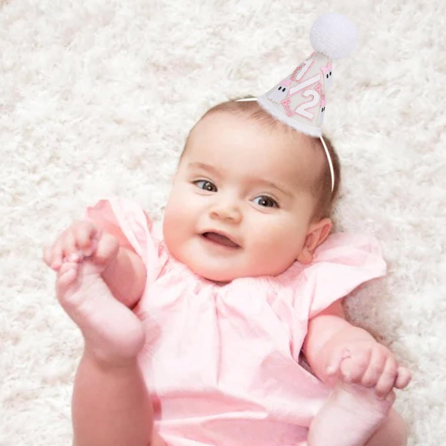 WAOUH Half Birthday Hat - Bow Cake Smash Crown for 6 Month Baby, Mini Photo Prop