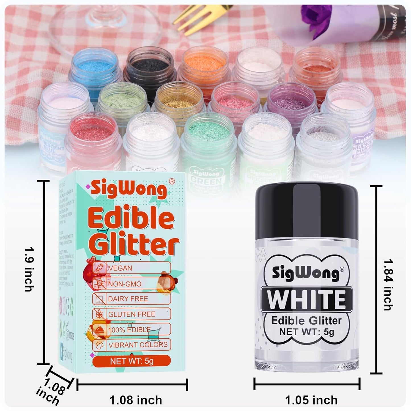 White Edible Glitter - 5g Food Grade Cake Decorating Shimmering Glitter, Edible Sprinkle Luster Dust for Drinks, Chocolates, Fondant, Strawberries, Cupcakes, Candy, Cookie - Vegan