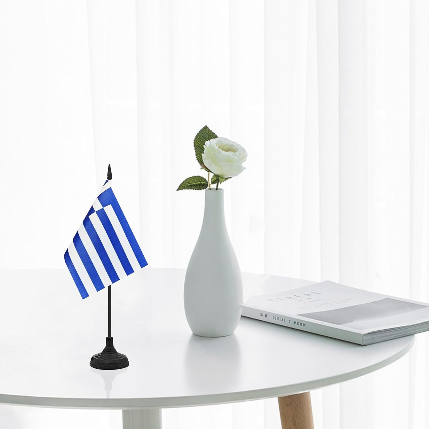 12 Pack Greece Desk Flag Set, Greek Table Office Flag, Small Miniature Desktop Flag With Black Pole and Black Base, Classroom, Offices Meeting Desk Decoration (Greece)