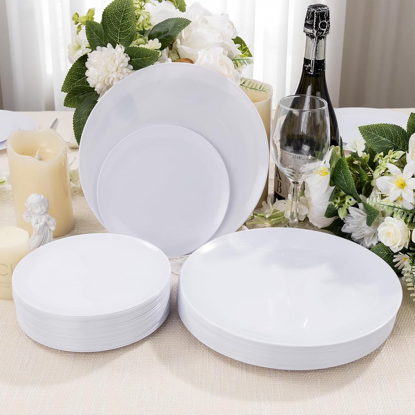 bUCLA 200PCS White Plastic Plates - Heavy Duty White Disposable Include 100 Dinner 10inch & 100 Dessert 7inch Plates, Ideal for Wedding&Party
