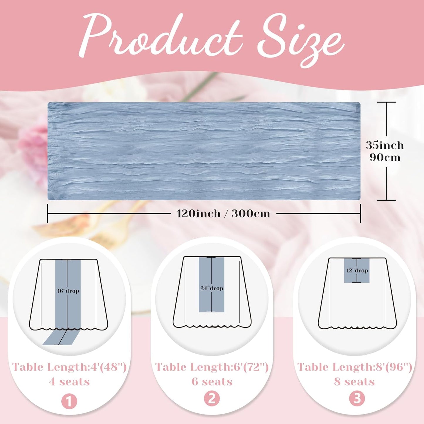 Blue Table Runner, 10Ft 120in Cheesecloth Table Runner, Gauze Rustic Cheese Cloth Table Runners for Wedding, Party, Baby & Bridal Shower, Boho Table Runners for Christmas Thanksgiving Halloween Easter