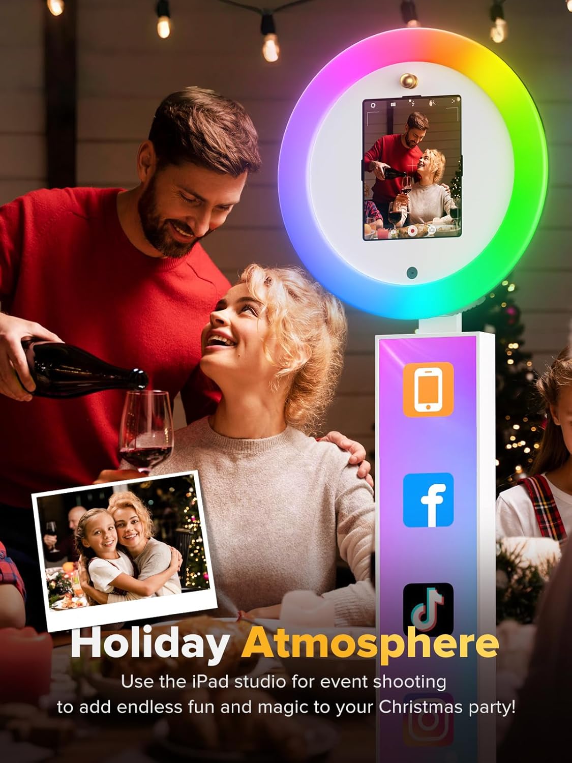 Portable Photo Booth,Selfie Photo Booth with RGB Ring Light Free Customizable Logo Photo Booth Machine for Christmas Wedding Party Booth APP Control Flight Case White