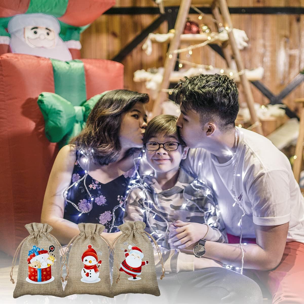 ARTLYMERS 24 Pack Christmas Jute Burlap Bags, Christmas Drawstring Gift Bags for Xmas Presents Holiday Party Favor Treats Candy, 6 Designs