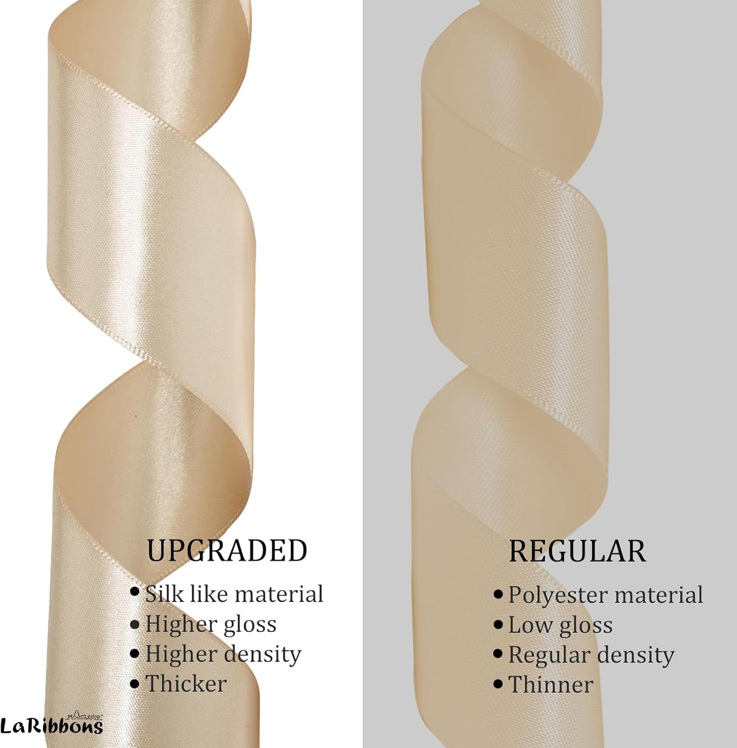 LaRibbons Nude Satin Ribbon 1 1/2 Inch 25 Yards Luxury Double Faced Silk Ribbon for Flower Bouquet Crafts Gift Wrapping Wedding Party Decoration