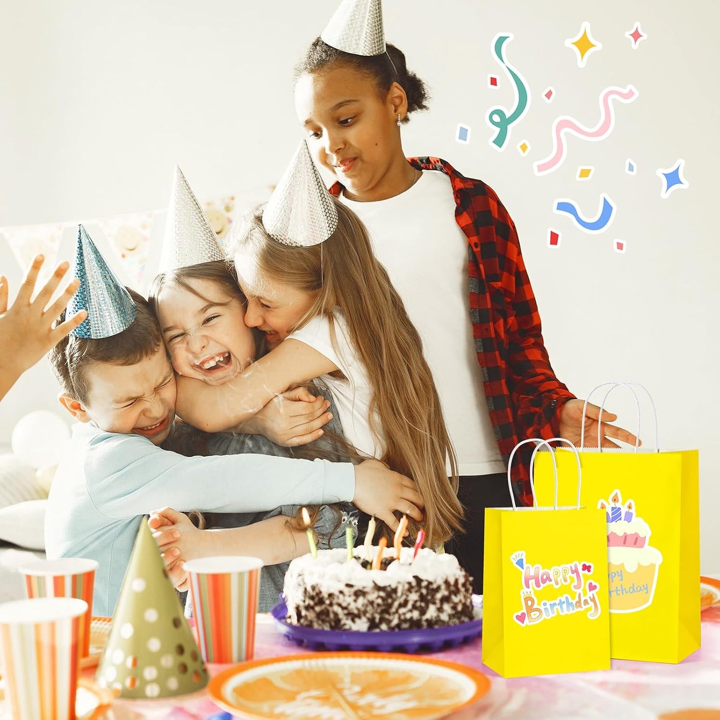 BagDream 8x4.25x10.5 Inch 100Pcs Yellow Gift Bags Medium, Kraft Paper Bags with Handles Bulk for Welcome Party Favors, Baby Shower, Goody, Treat, Retail, Grocery Paper Sacks