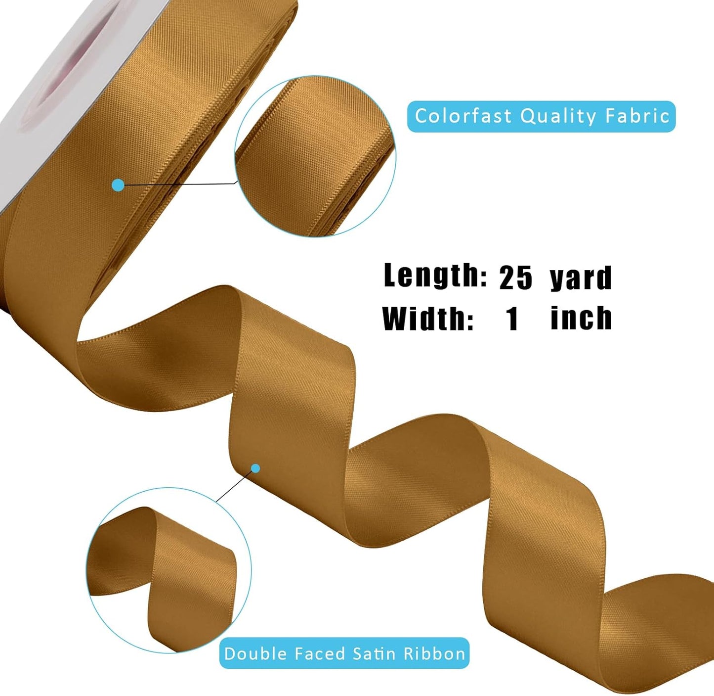 LaRibbons Pale Gold Satin Ribbon 1 Inch 25 Yards Double Faced Gold Silk Ribbon for Flower Bouquet Crafts Gift Wrapping Wedding Party Decoration