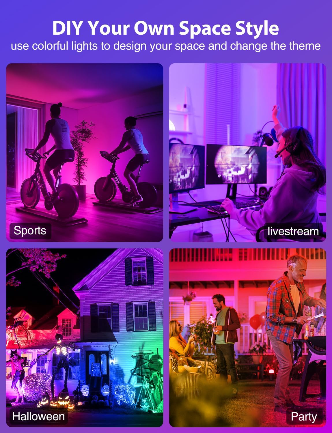 LED Flood Light 600W Equiv, 60W RGB Outdoor Color Changing Stage floodlights with Remote, IP66 Landscape Floor Spotlights, Uplighting Indoor Uplights for Events Party, Timer-DIY Color, 4 Pack