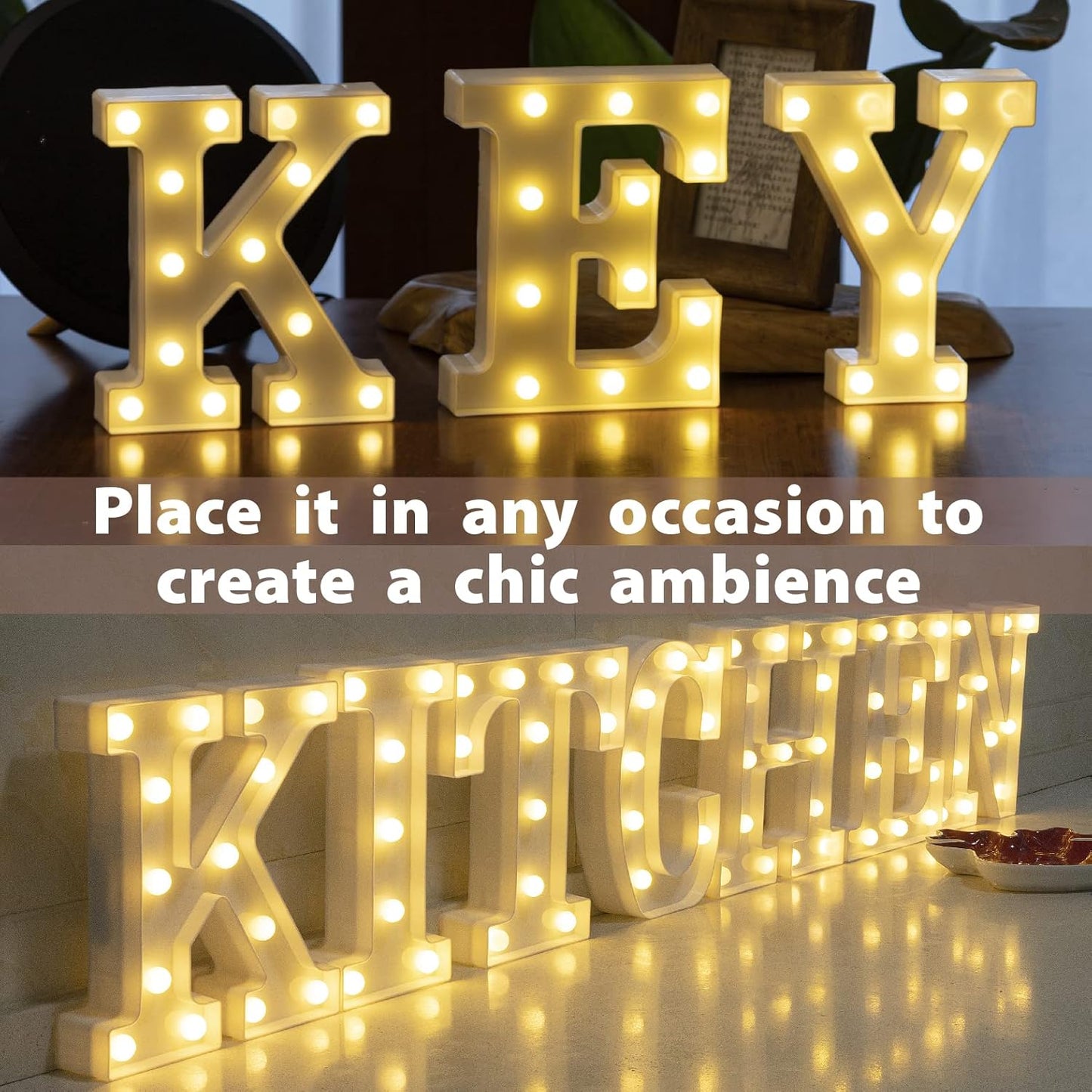 HXWEIYE LED Marquee Lights Sign - 36 Big Lights Letters (Alphabet & Numbers) for Party, Birthday, Bar, Christmas. Warm White, Battery Powered
