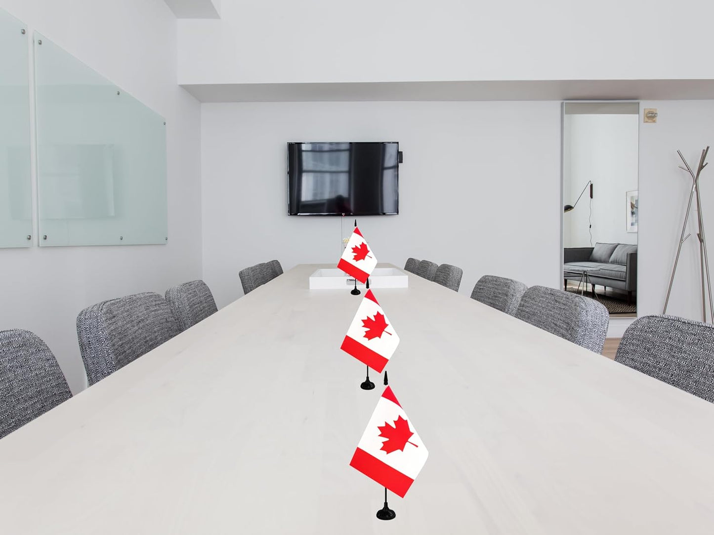 Canada Desk Flag, 12 Pack Canadian Table Office Flag with Black Solid Pole and Stand Base, International Country Flag, Festival Celebration, Classroom Meeting Desktop Decor (Canada)