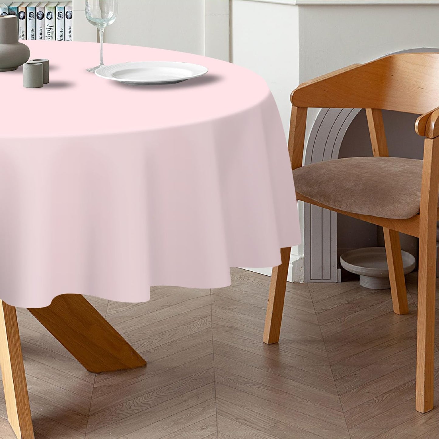 QIKSION Pink Round Tablecloth 2 Pack, 84 Inch Plastic Table Cloth Disposable for Parties