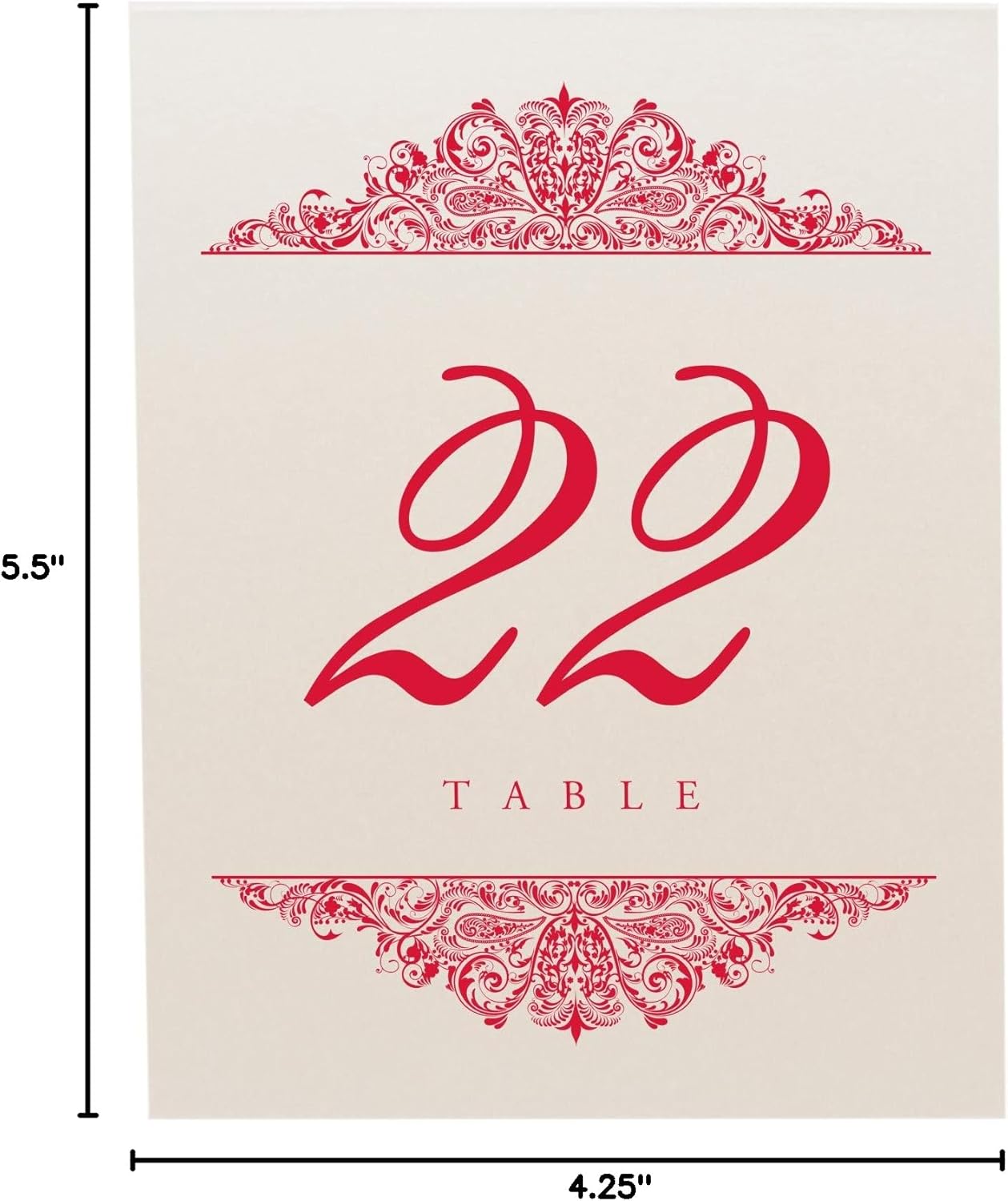 Paisley Wedding Table Numbers (Select Color/Quantity), Champagne, Ruby Red, 1-65, Double Sided, Tent or Use in a Stand, Great for Parties & Restaurants - Made in the USA