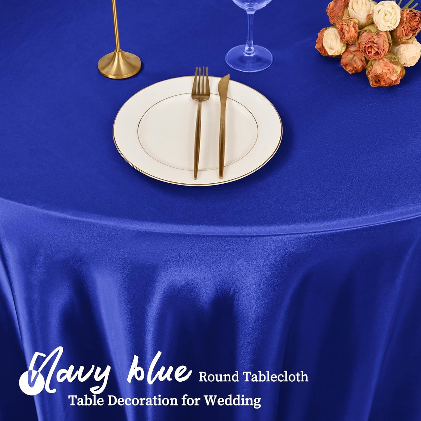 fani 12 Pack 120 Inch Royal Blue Satin Tablecloth - Silky Round Tablecloth Overlay Smooth Fabric Table Cover, Bright Table Decoration for Wedding Party Banquet Events Restaurant Kitchen Dining