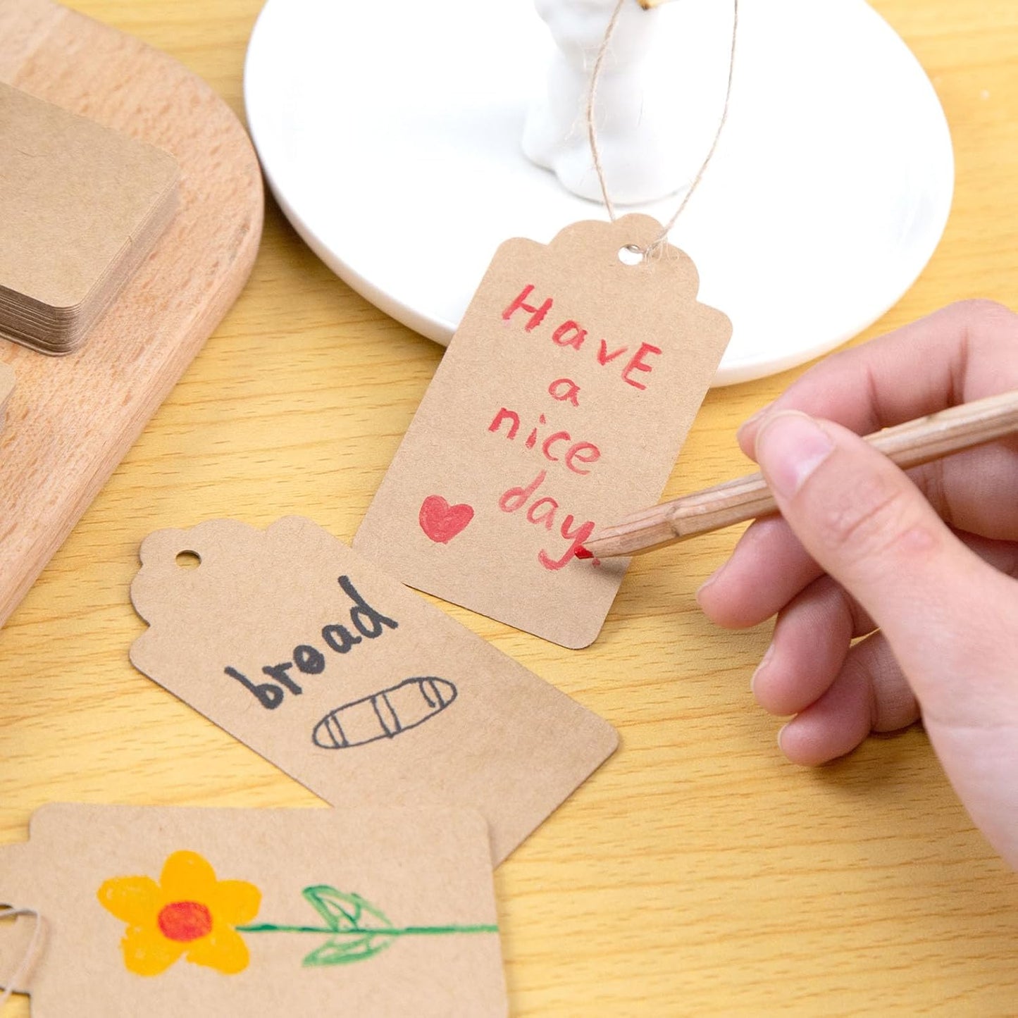 SallyFashion 300pcs Gift Tags with String Attached, 1.7 x 2.8 inch Kraft Paper Hang Tags for Clothes DIY Crafts Wedding Holiday (Brown)