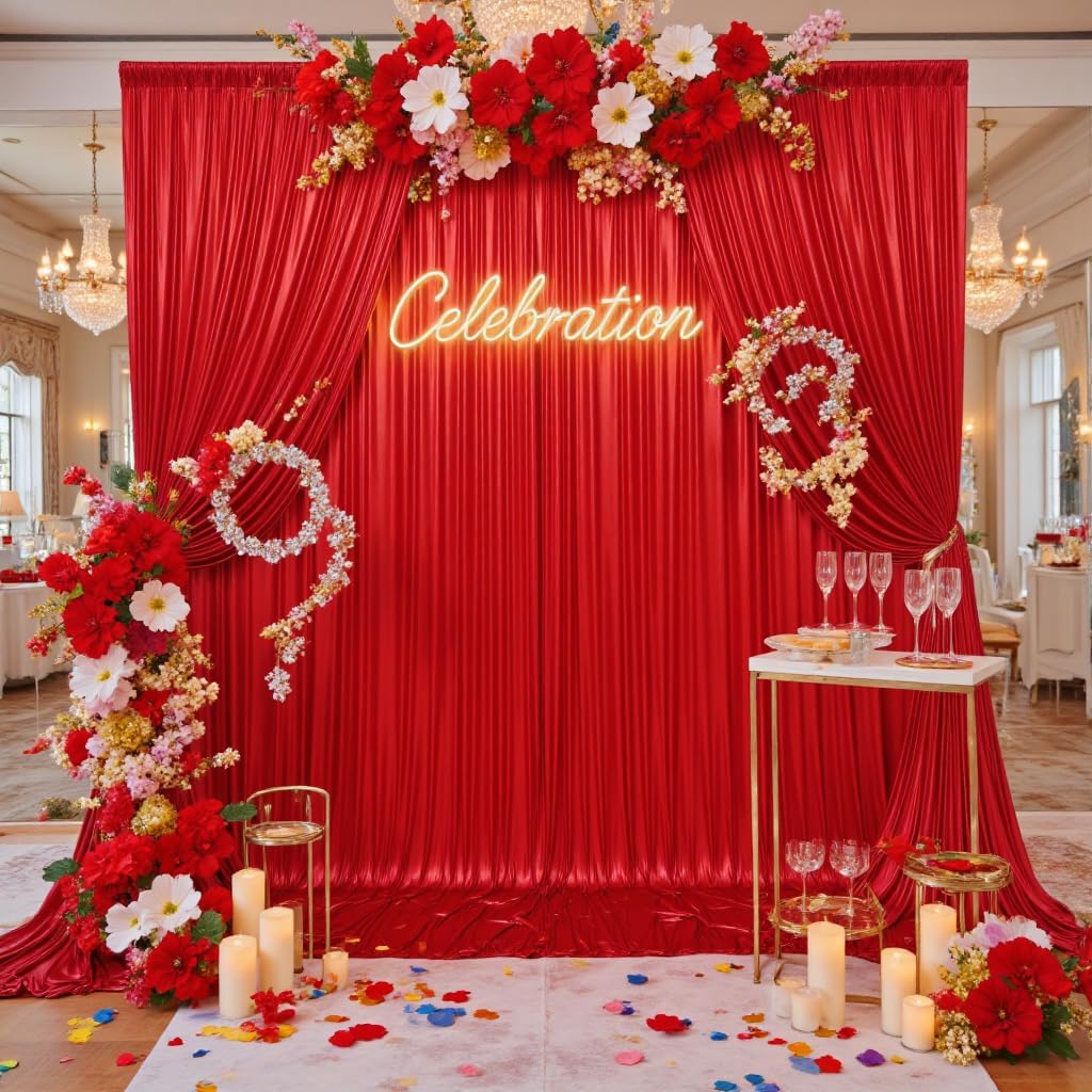 10x10 ft Wrinkle Free Red Sequin Backdrop Curtain for Parties,Thick Not Fall-Off Glitter Backdrop Drapes,2 Panels 5x10ft Shimmer Photo Back Drop Cloth for Wedding Birthday Photography Background