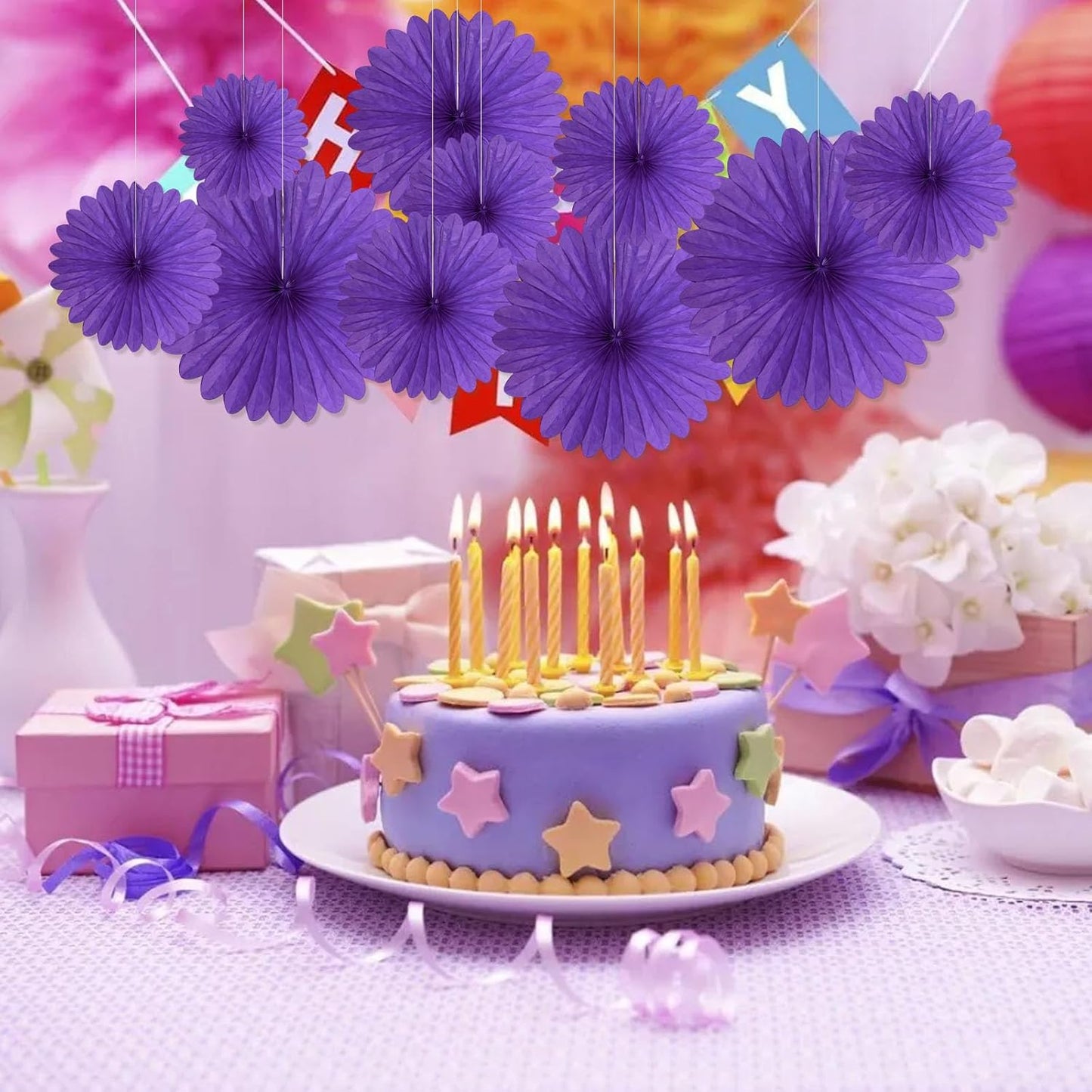 20 Pcs Deep Purple Hanging Paper Fan, Hanging Honeycomb Round Paper Fans for Weddings, Birthdays, Easter, Baby Showers, Classroom, Events Ceiling Party Supplies Decorations