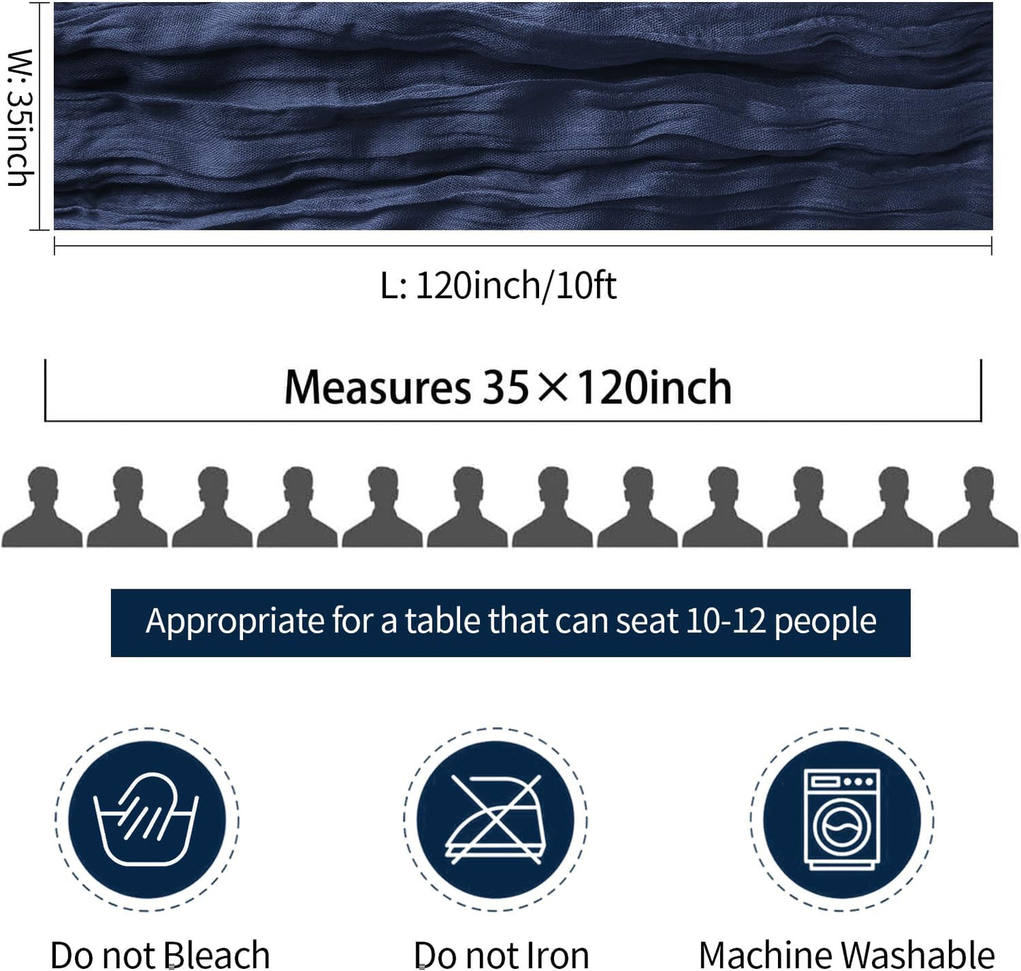 6 Pack Navy Blue Cheesecloth Table Runner Summer 10FT Sheer Navy Cheese Cloth Table Runners Boho Gauze 120 Inches Summer Table Decorations for Wedding Bridal Baby Shower Tea Party Decor