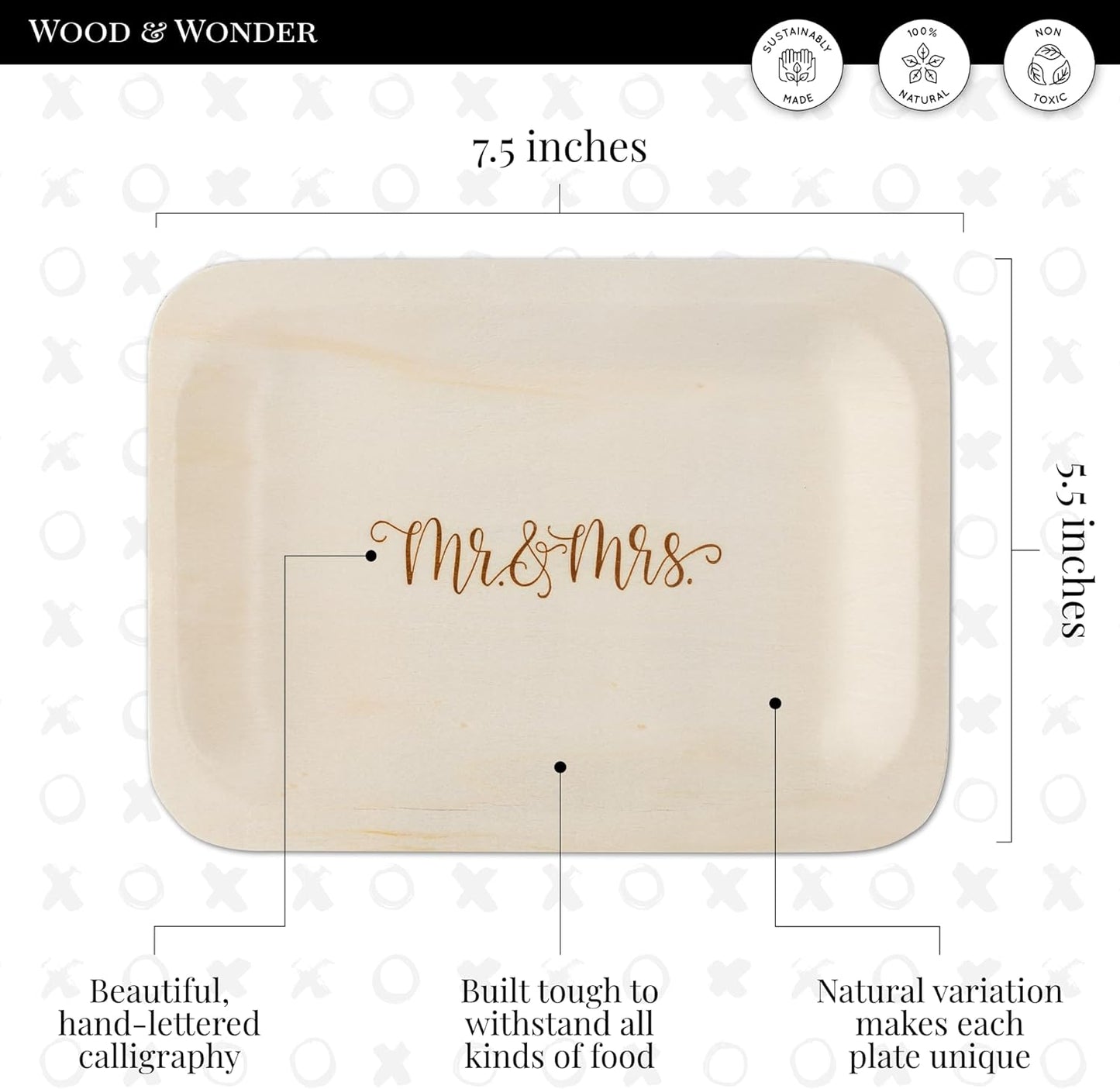 Mr. and Mrs. Disposable Wedding Plates β Rustic, Compostable Alternative to Plastic Plates for Wedding Receptions, Engagement Parties, and Rehearsal Dinners (Salad/Dessert, 50-Pack)