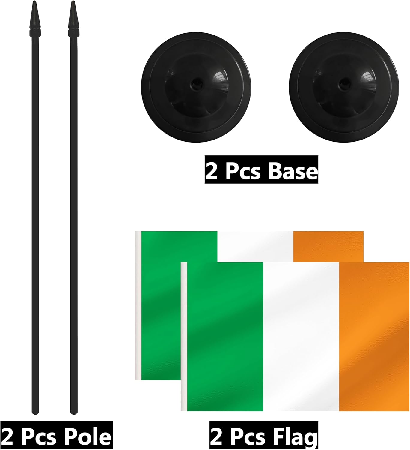 2 Pack Ireland Desk Flag Set, Irish Desktop Small Miniature Table Office Flag with 12" Black Pole and Black Base, Offices, Classroom, Home, Festival Decoration (Ireland)