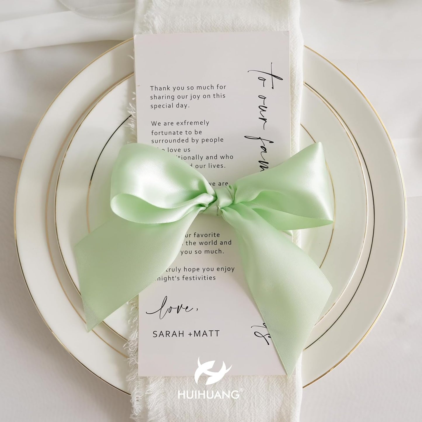 HUIHUANG Seafoam Green Satin Ribbon 1-1/2 inch x 50 Yards Pastel Green Silk Satin Ribbon for Gift Wrapping, Bows, Flower Bouquet, Eternal Roses, Crafts, Wedding Holiday Party Decor