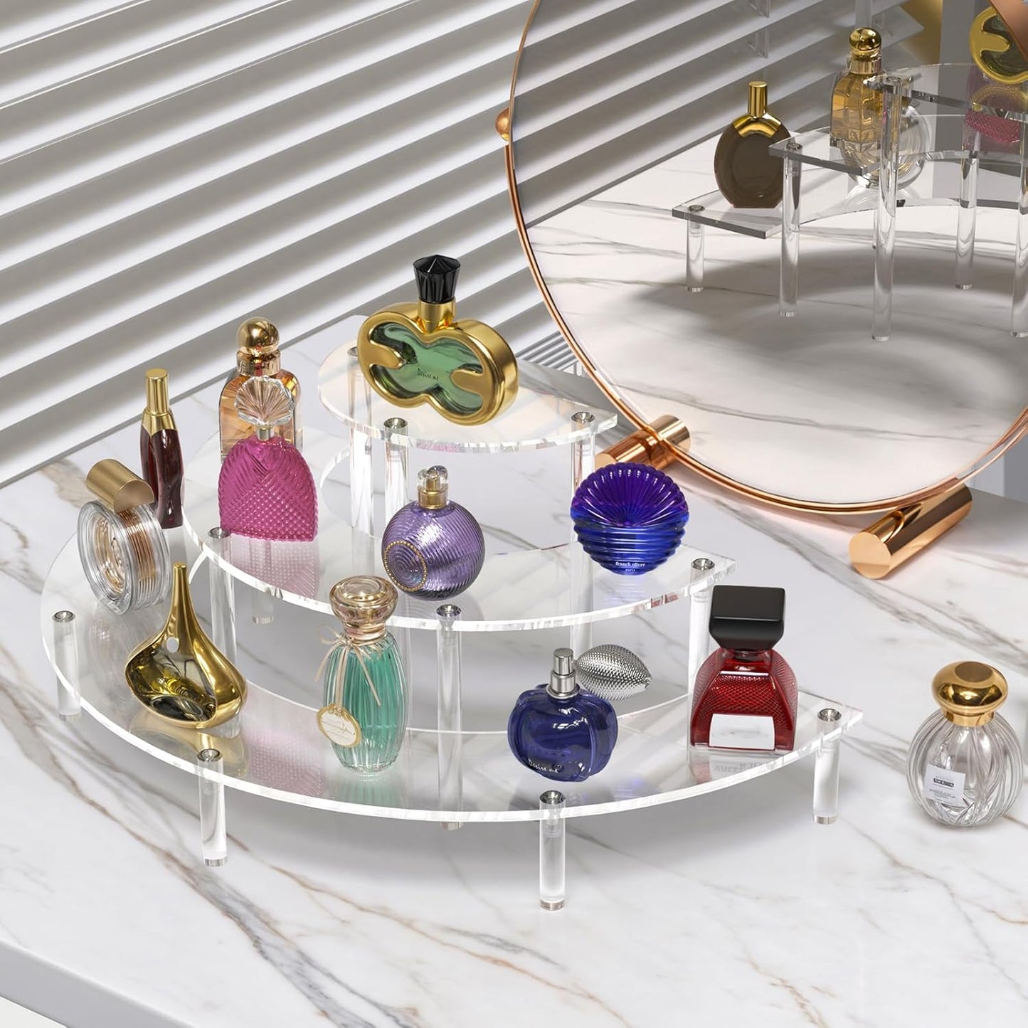 3 Tier Acrylic Display Risers 2 Pack, Half Moon Cupcake Stand, Clear Perfume Organizer, Dessert Stand for Display, Clear Display Stand for Food, Cupcake, Perfume, Collections