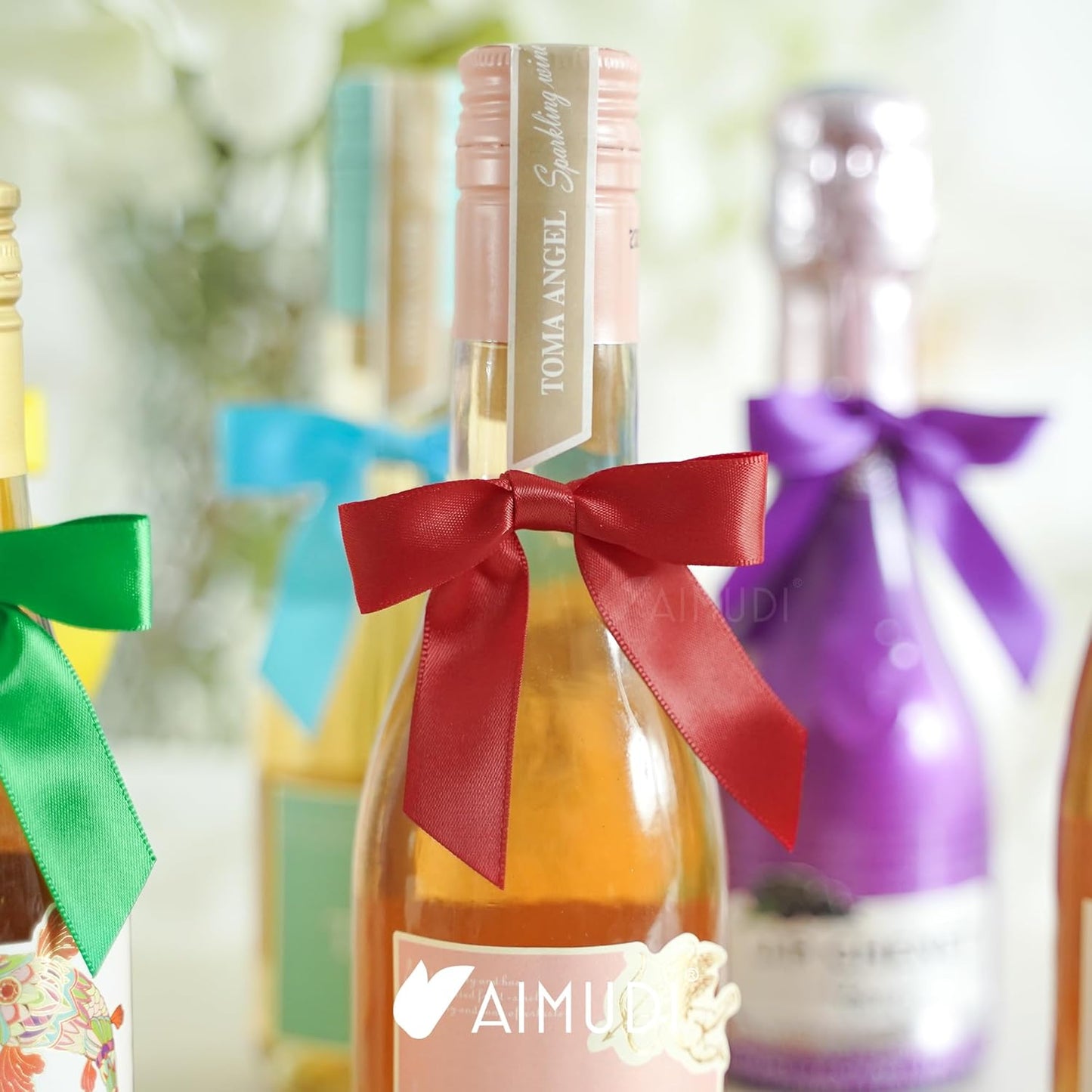 AIMUDI Rainbow Ribbon Bows 2.5" Satin Twist Tie Bows for Gift Wrapping Premade Satin Bows for Making Crafts Treat Bag Baby Shower Birthday Wedding LGBT Party Decoration, 60 PCs