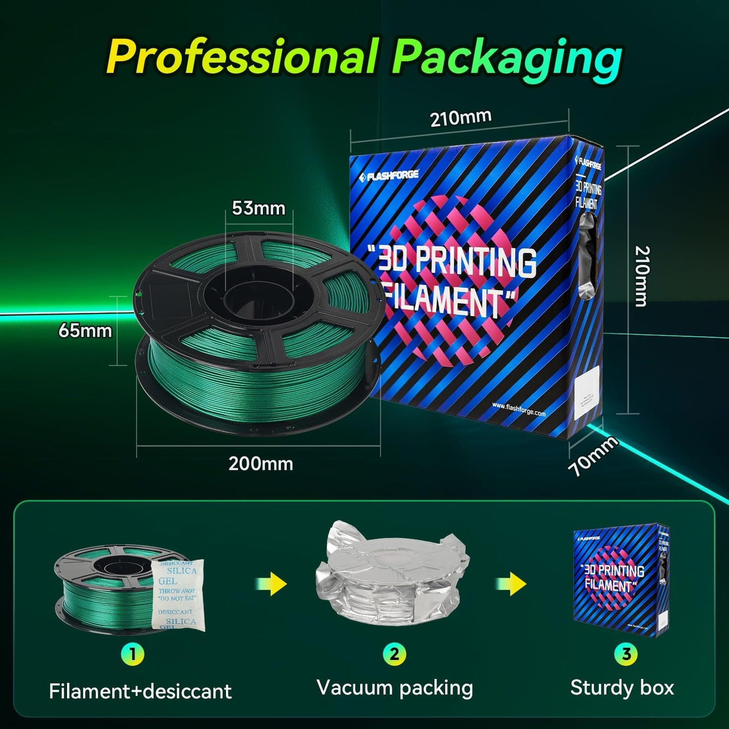 FLASHFORGE Xmas Series Rapid PLA Filament Aurora Green, High Flow Speedy 3D Printer Filament Max 500mm/s High-Speed Printing, Radiated Unparalleled Brilliance, Twinkling and Ultra-Smooth Finish