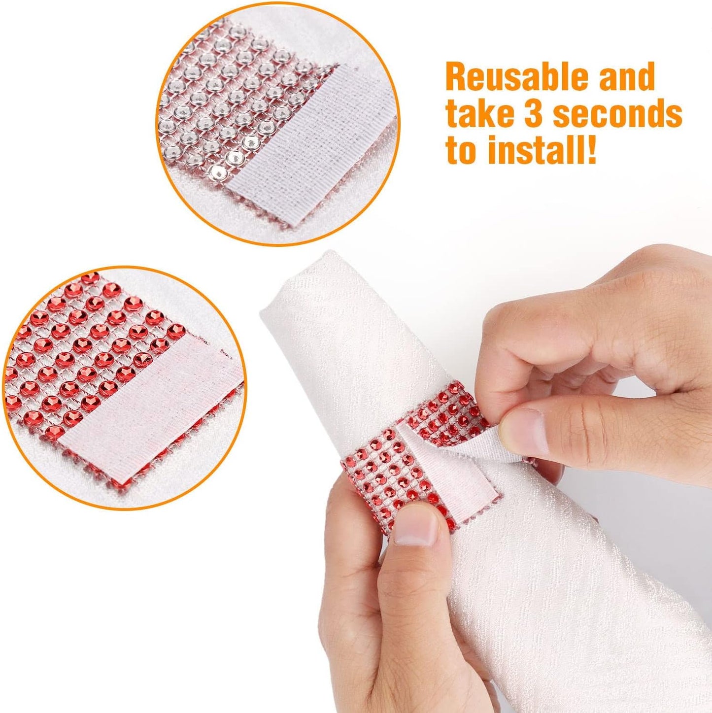 Red Napking Rings Holder Set of 150pcs,Diamond Crystal Napkin Rings Bulk Adornment for Wedding Reception, Dinner, Place Settings, Holiday Parties or DIY Decoration (150,Red)