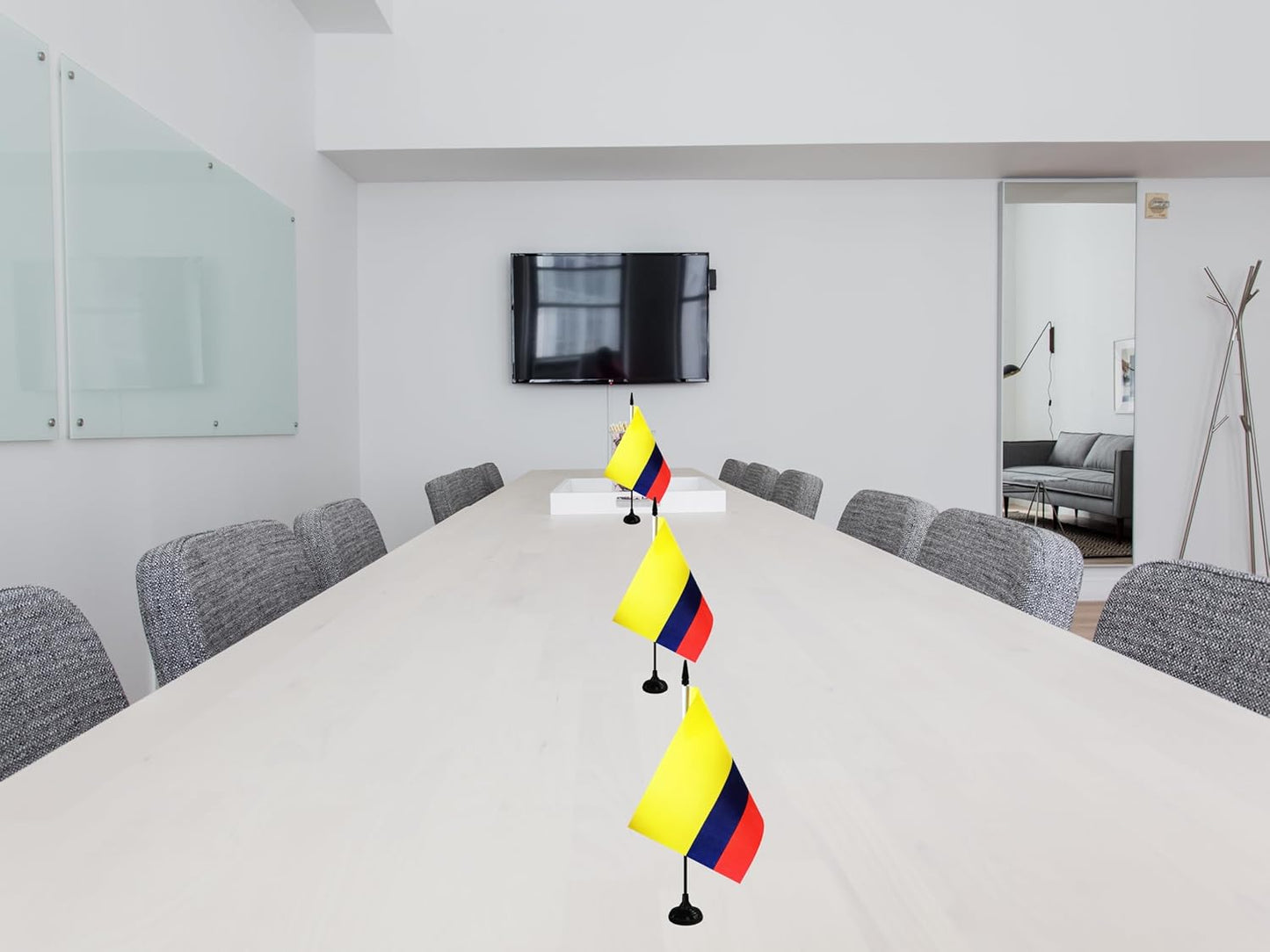 Colombia Desk Flag, 12 Pack Colombian Table Office Flag with Black Solid Pole and Stand Base, International Country Flag, Festival Celebration, Classroom Meeting Desktop Decor (Colombia)