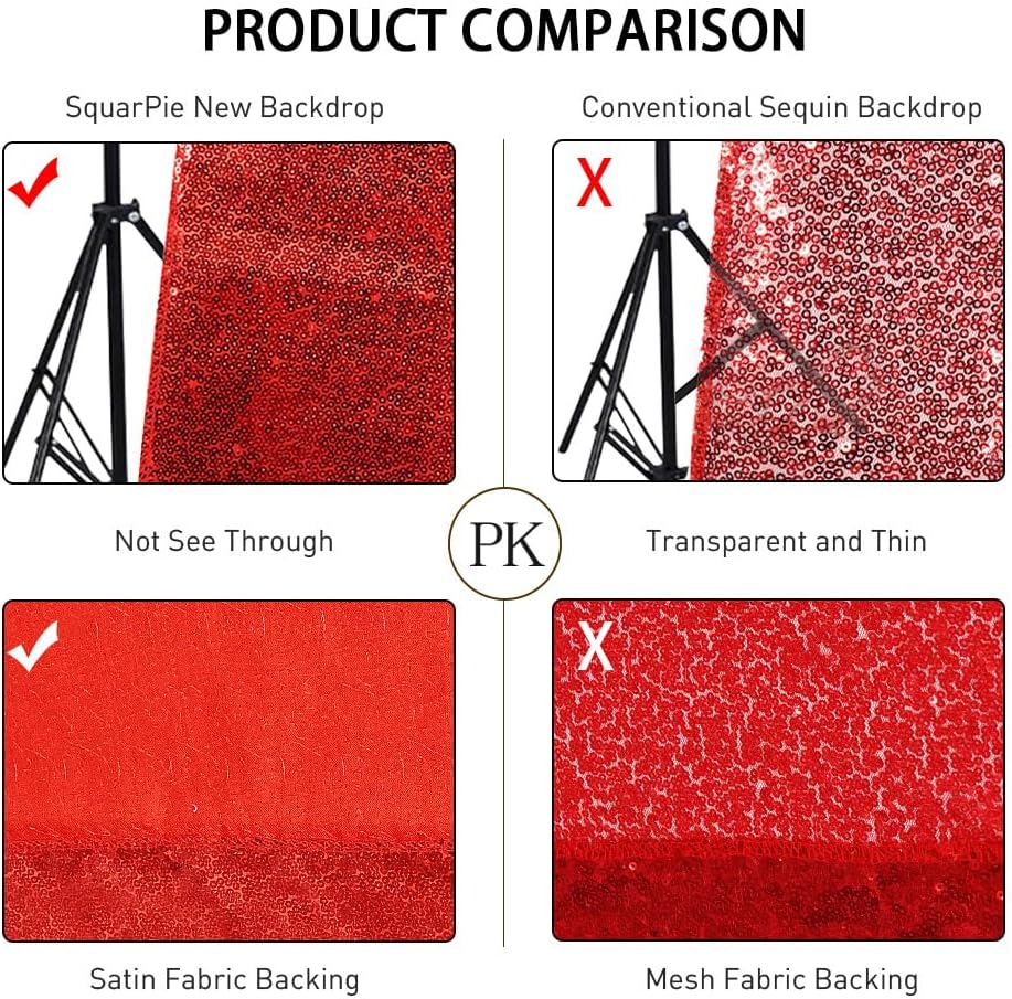 SquarePie Sequin Backdrop Curtain Not See Through Thick Glitter Background for Party 6FT x 8FT Red