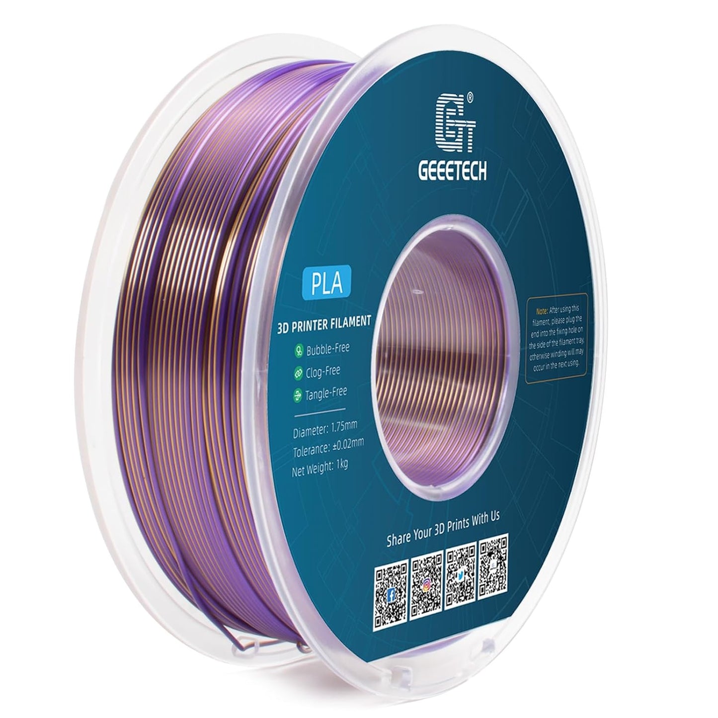 Geeetech Silk PLA Filament 1.75mm Silk Dual Color Filament, Coextrusion Dichromatic Metal-Like Shiny Consumable 1kg (2.2lbs) 1 Spool, Dimensional Accuracy +/- 0.02 mm, Gold Purple
