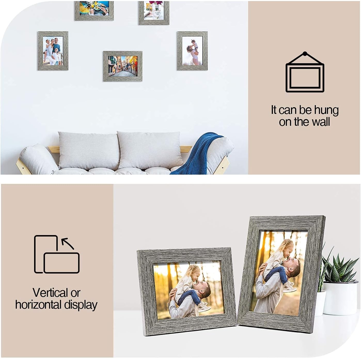 TWING 5 X 7 Picture Frames Set of 6, Rustic Grey Farmhouse Photo College Frame for Wall Decor or Table Top Display