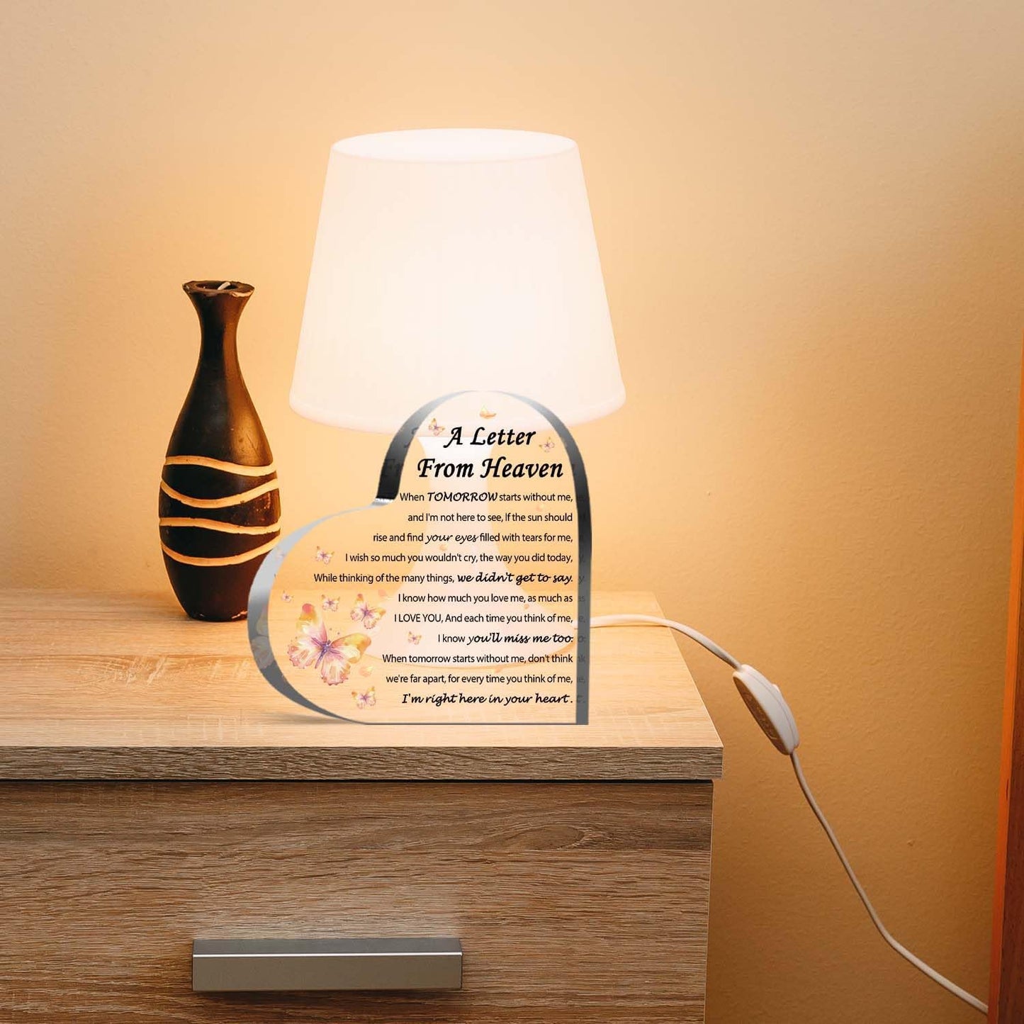 Sympathy Gifts - A Letter from Heaven- Memorial Gift for Loss of Mother Father Husband Son, Acrylic Heart Keepsake,Remembrance Sympathy Gifts 3.9 x 3.9 Inches Present(Butterfly)