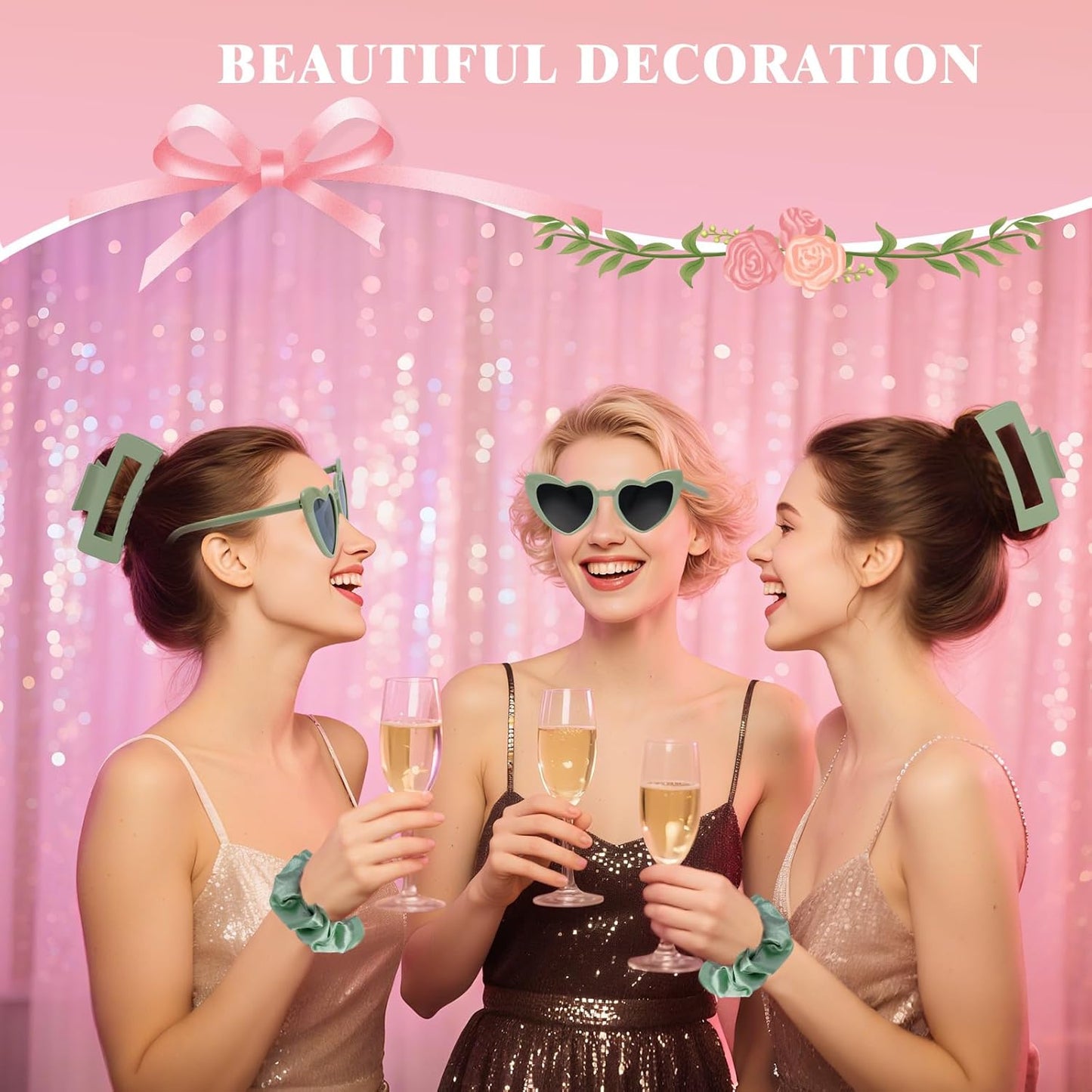Sage Green Bridesmaid Gifts for Proposal, 12PCS Girls Gift Set with Hair Claws, Scrunchies, Makeup Clips & Heart Sunglasses, Wedding Bachelorette Party Favors, Birthday Gifts for Women Teens