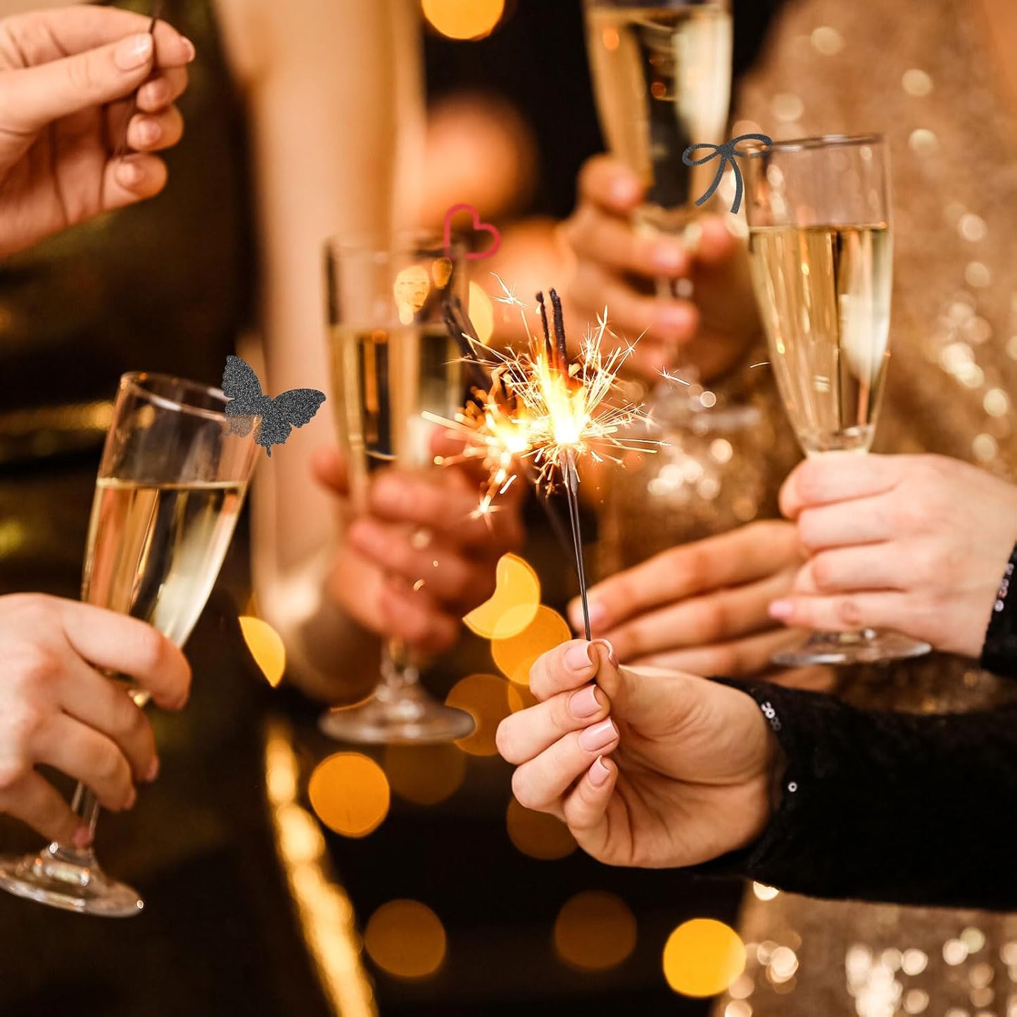 PATIKIL 50 Pcs Bows Drink Tags, Acrylic Wine Glass Charms Reusable Drink Markers for Party Wedding Birthday and Events Accessories, Laser