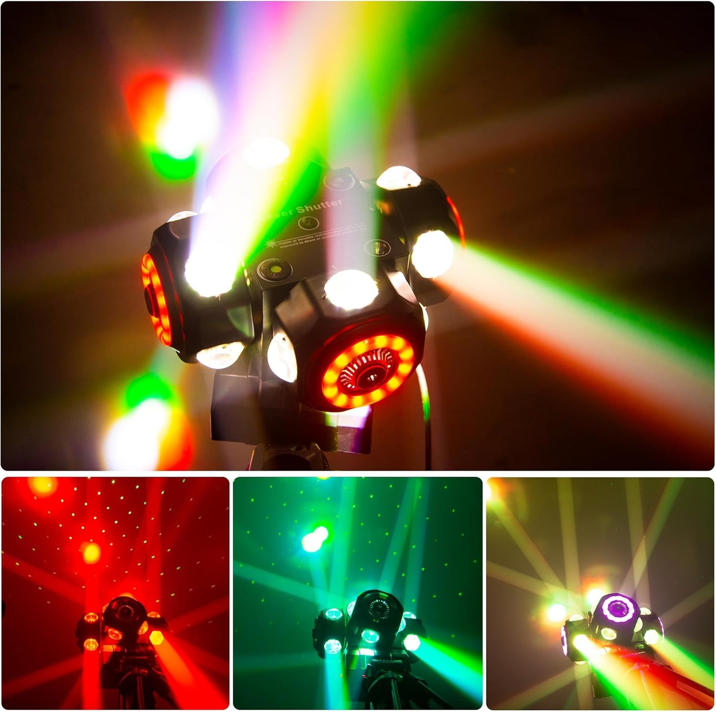 4Head Moving Disco Lights W/ 16Light Strips RGBW LED Rotating Beam Stage Spotlight Event Lighting W/DMX & Sound Control, for DJ KTV Disco Party Wedding Concert Halloween Christmas Festivals