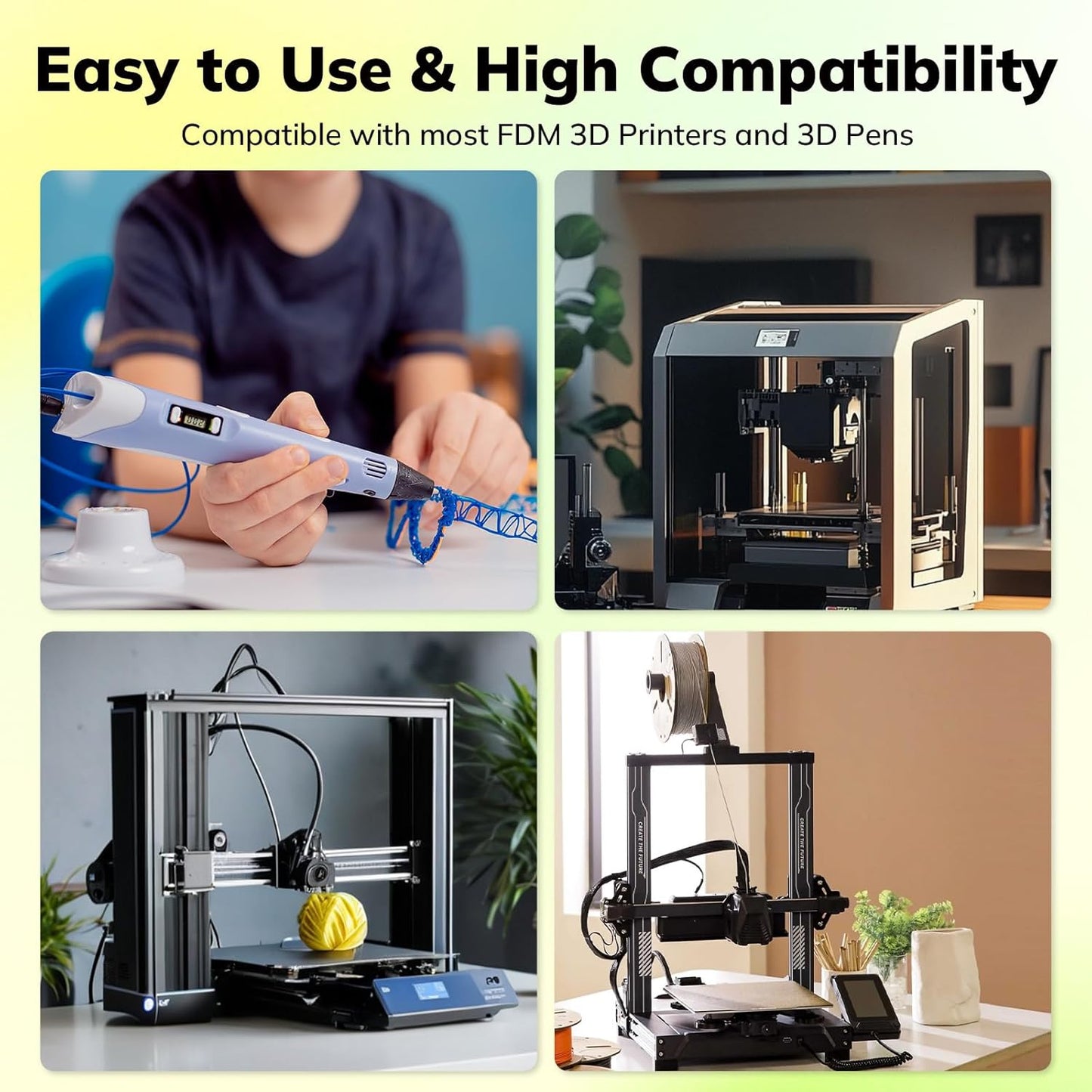 AMOLEN 3D Printer Filament, Temp Change Green to Yellow PLA Filament 1.75mm, Cold & Heat Temp Color Change with Temperature Filament, Dimensional Accuracy +/- 0.02mm, 1KG/2.2lb, Fits Most FDM Printers